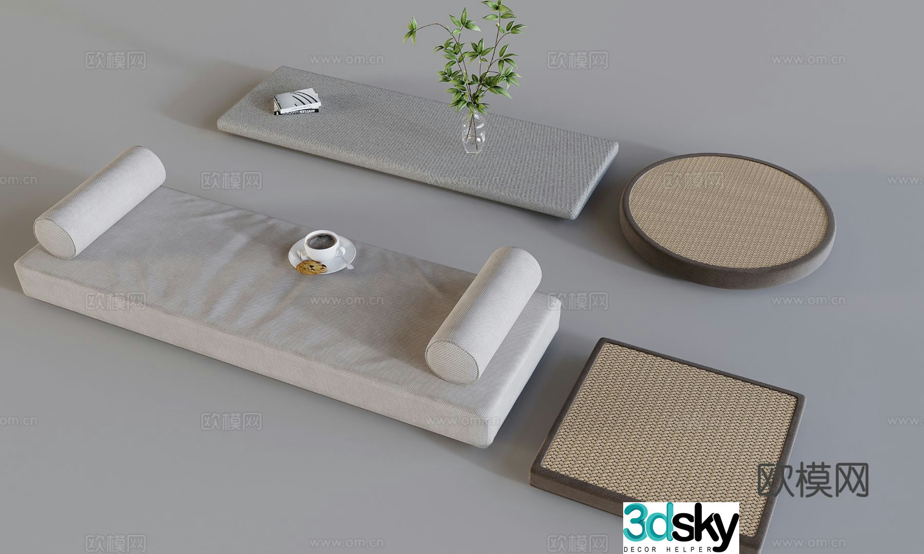 Cushion seat cushion bay window cushion rattan futon 3D model