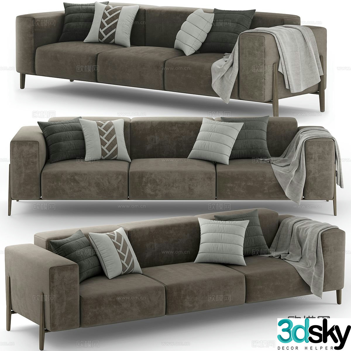 Three seater sofa armrest sofa 3d model