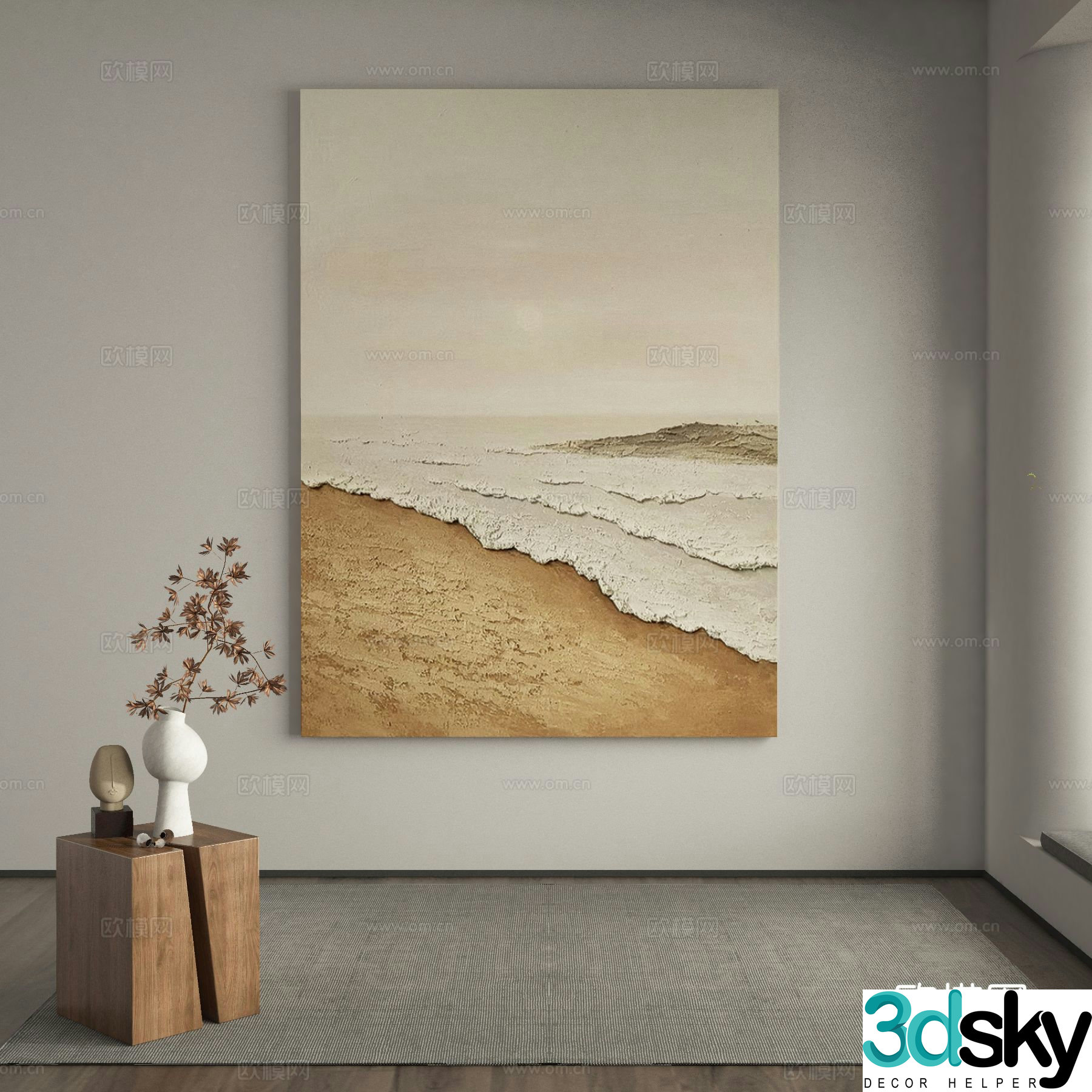 Wabi-sabi style oil painting wave painting decorative painting 3D model