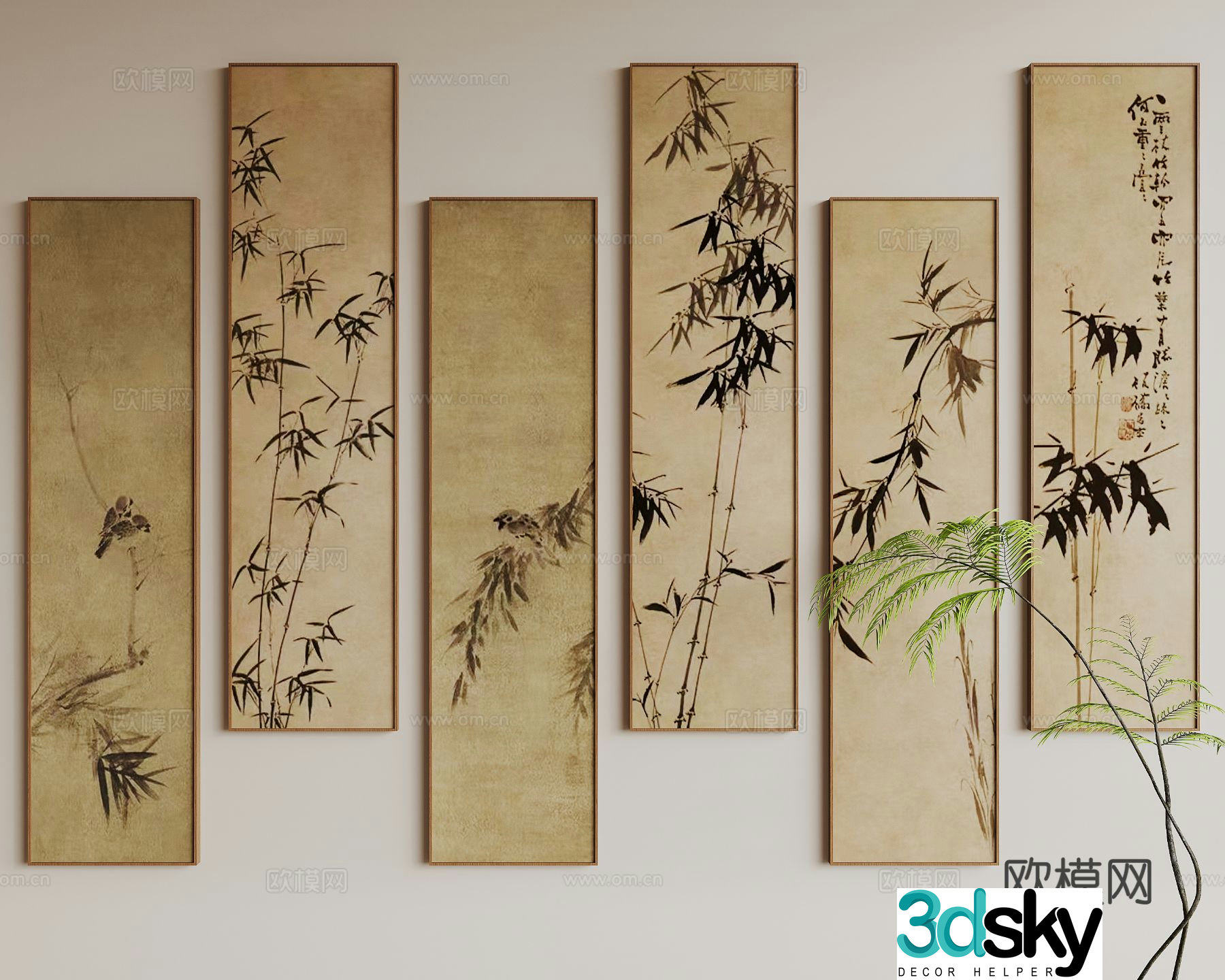 New Chinese style hanging painting bamboo painting vertical hanging painting 3d model
