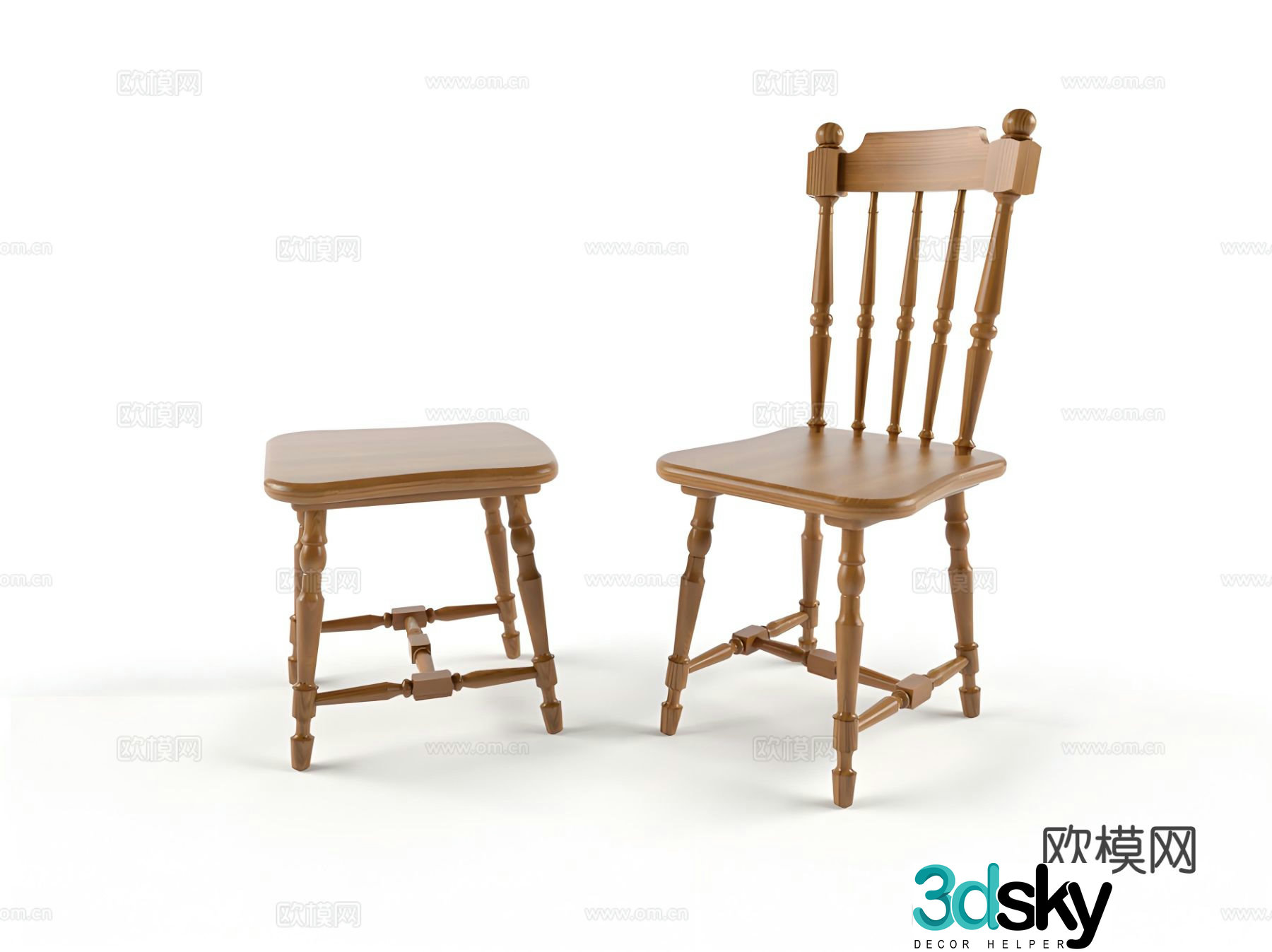 Simple European chair dining chair 3d model