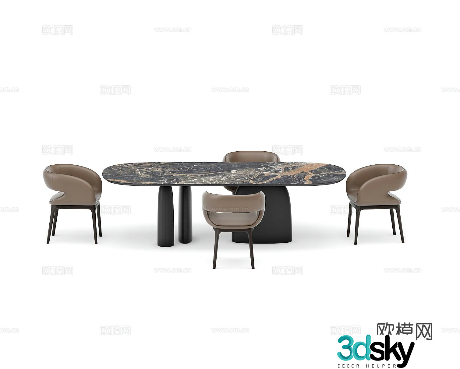 Italian dining table and chairs marble dining table 3d model