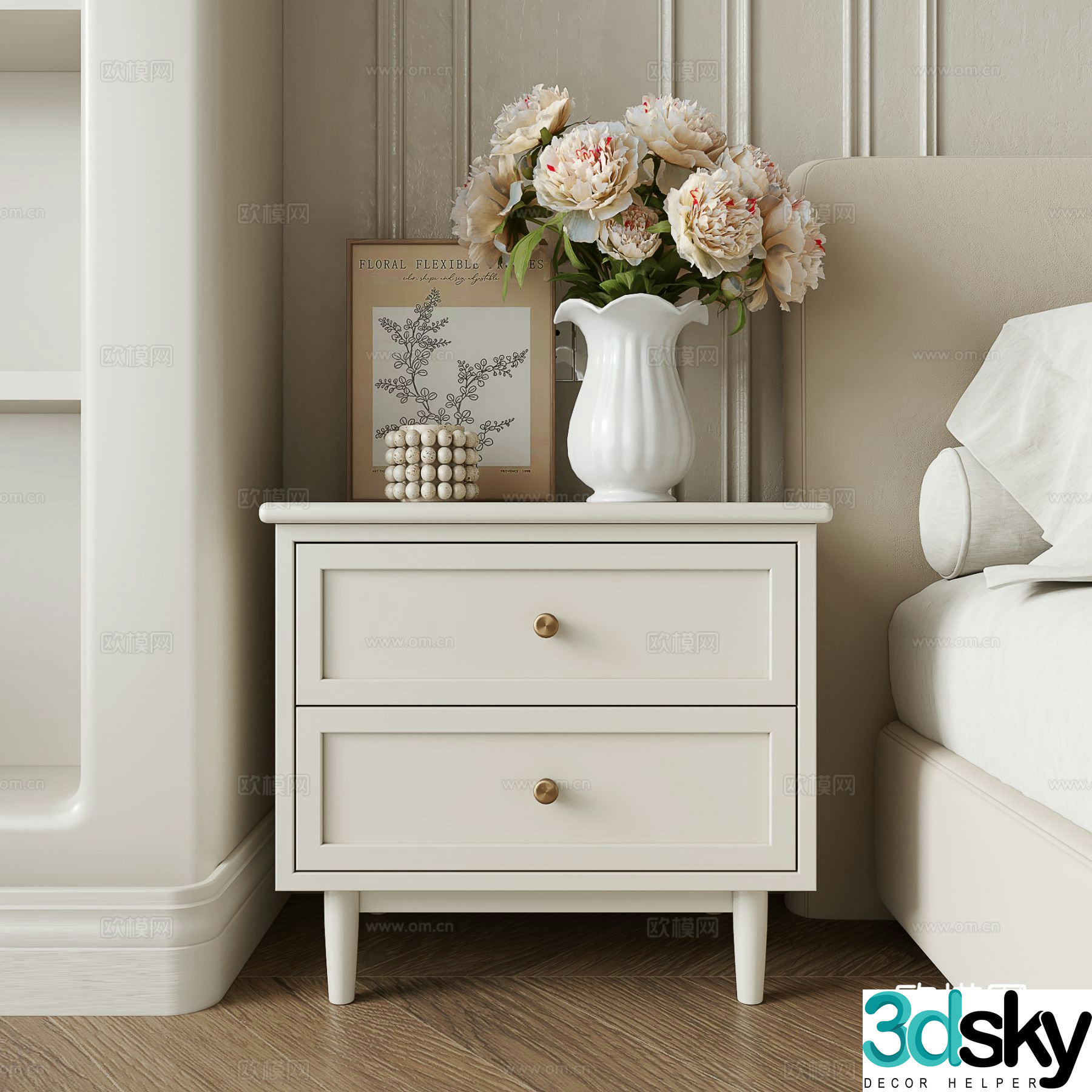 Cream style bedside table 3d model