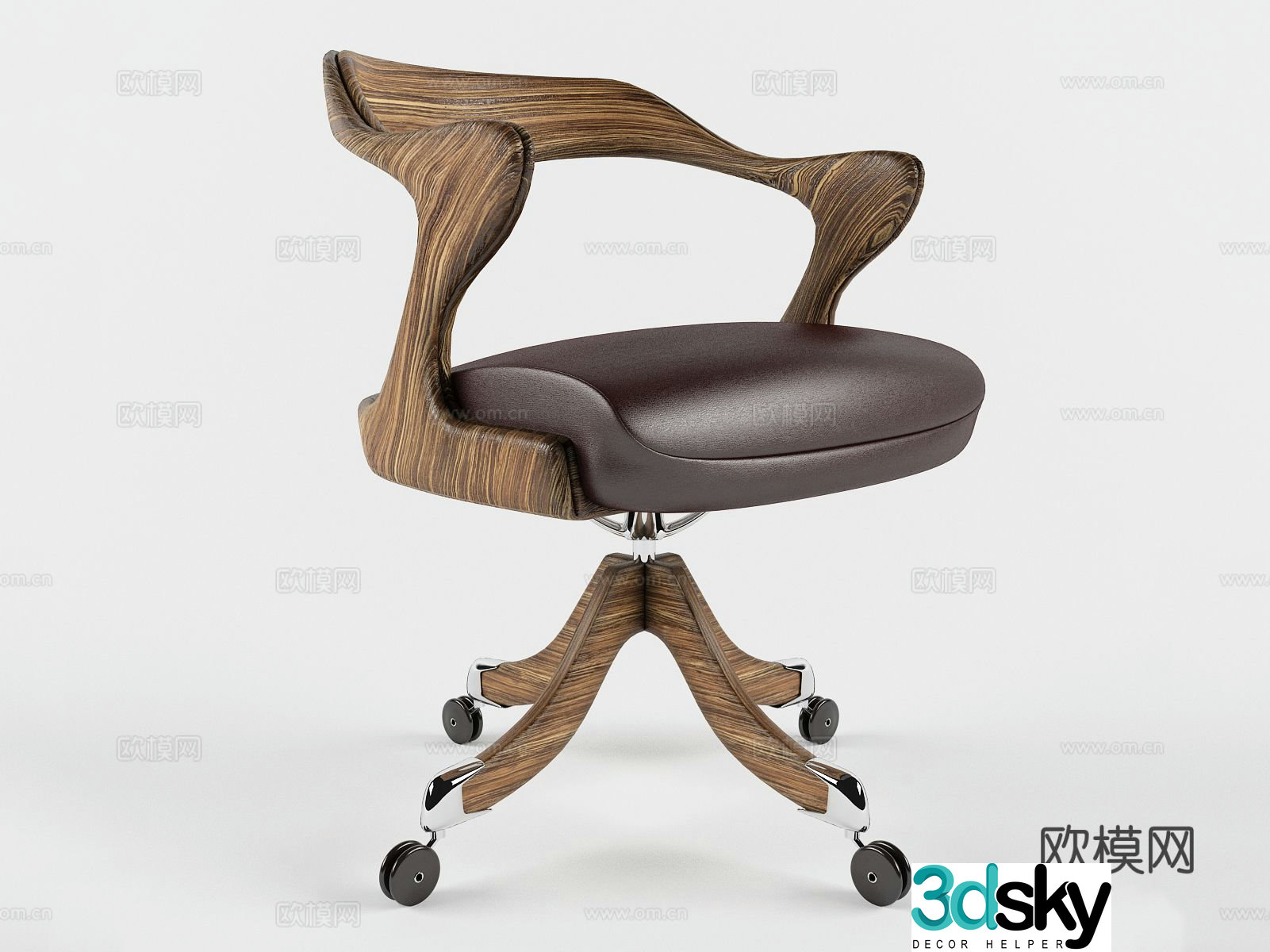 New Chinese style office chair swivel chair sliding wheelchair 3d model