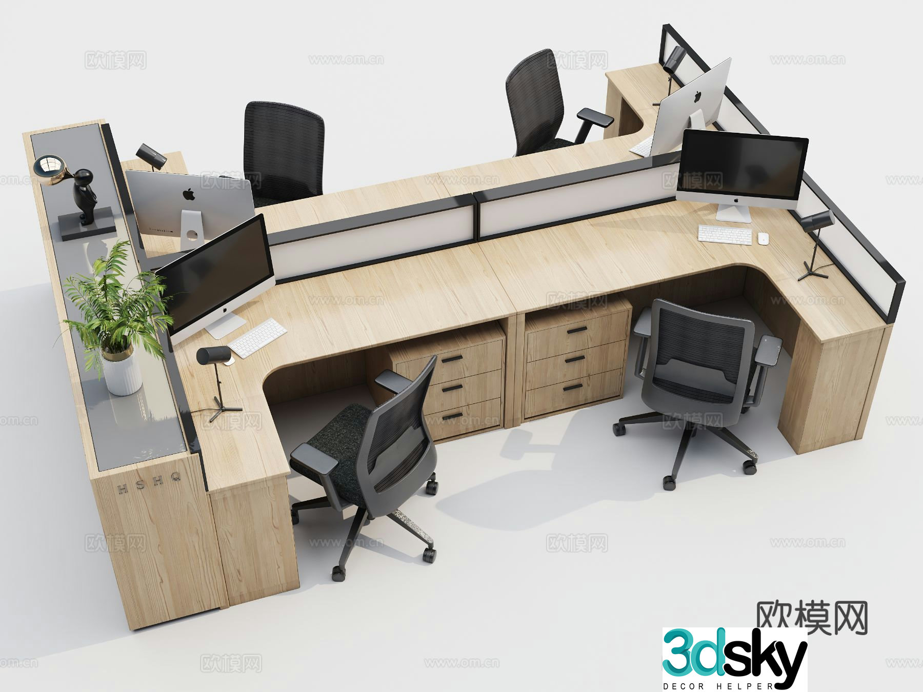 Card space desk work station post 3d model