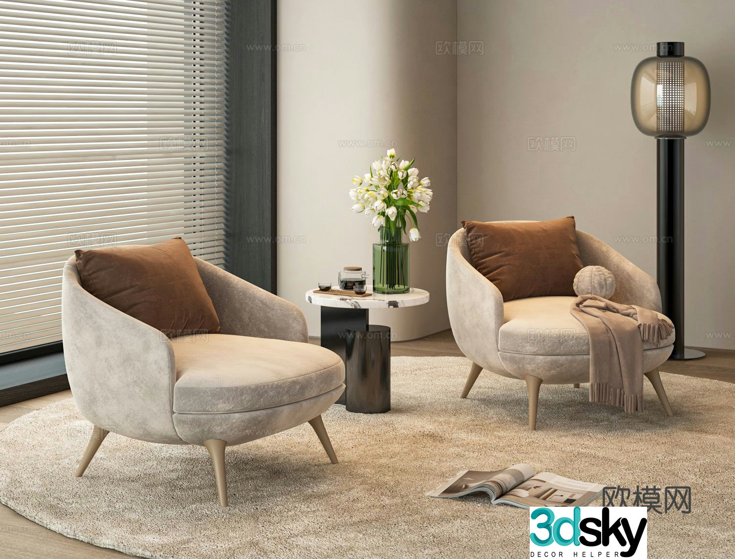 French leisure chair fabric chair sofa chair 3d model