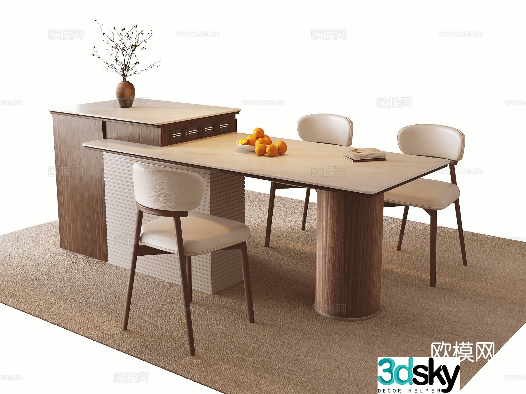Medieval style dining table and chairs island dining table 3d model