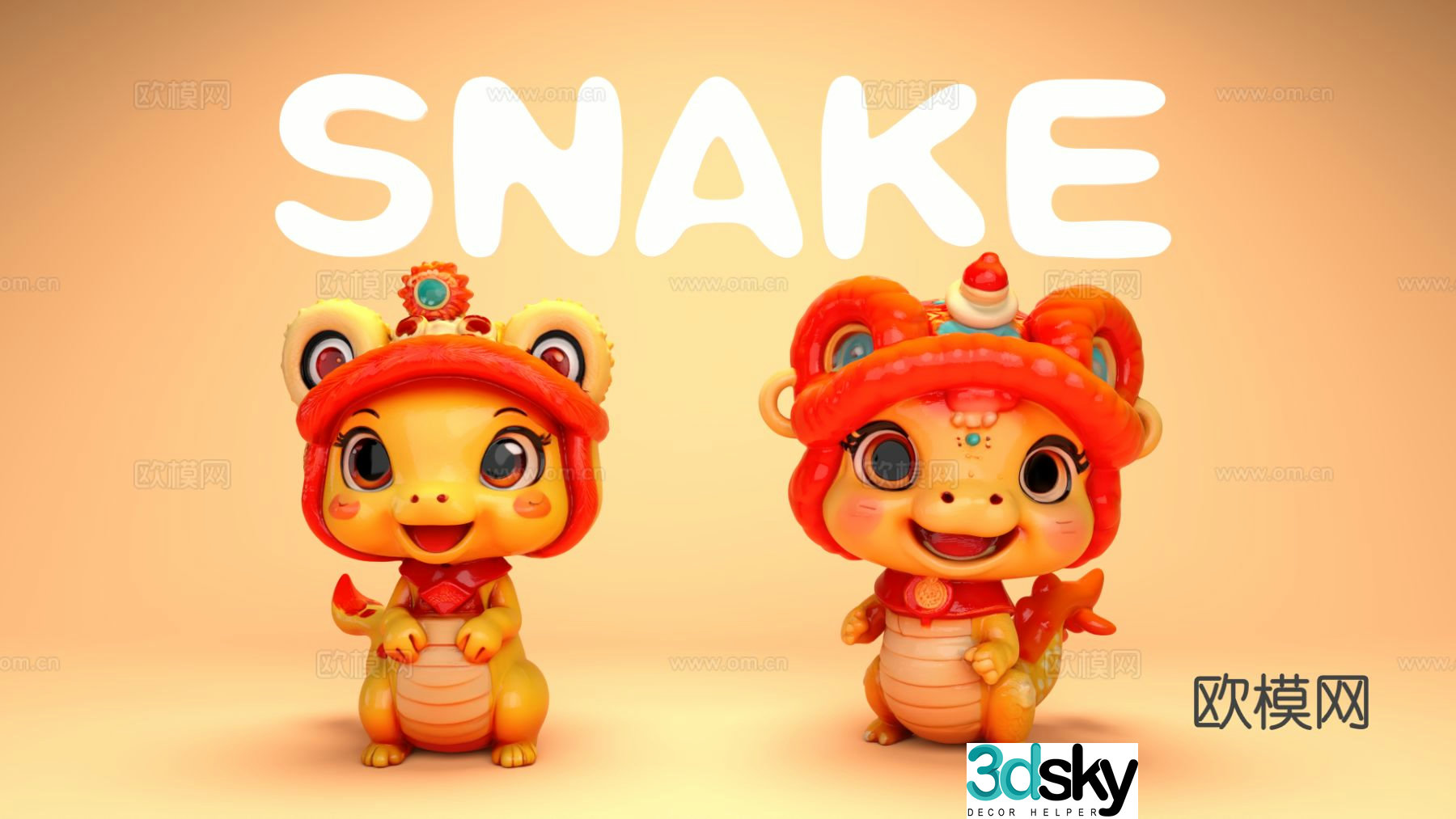 Zodiac Snake Trendy Cartoon Snake Sculpture Ornament 3D Model