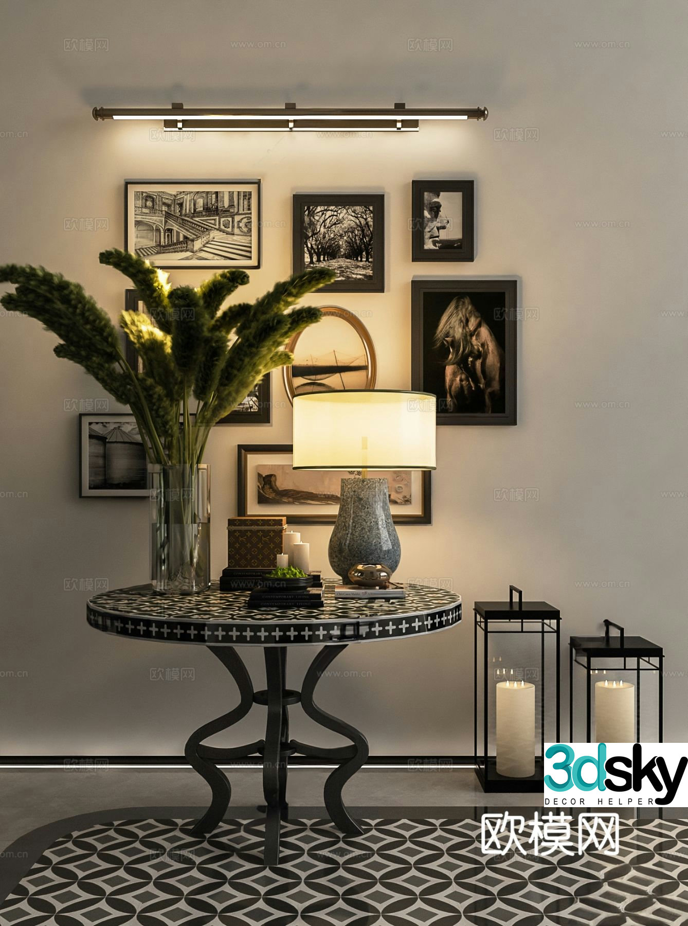Light luxury retro end view desk furnishings and ornaments 3D model