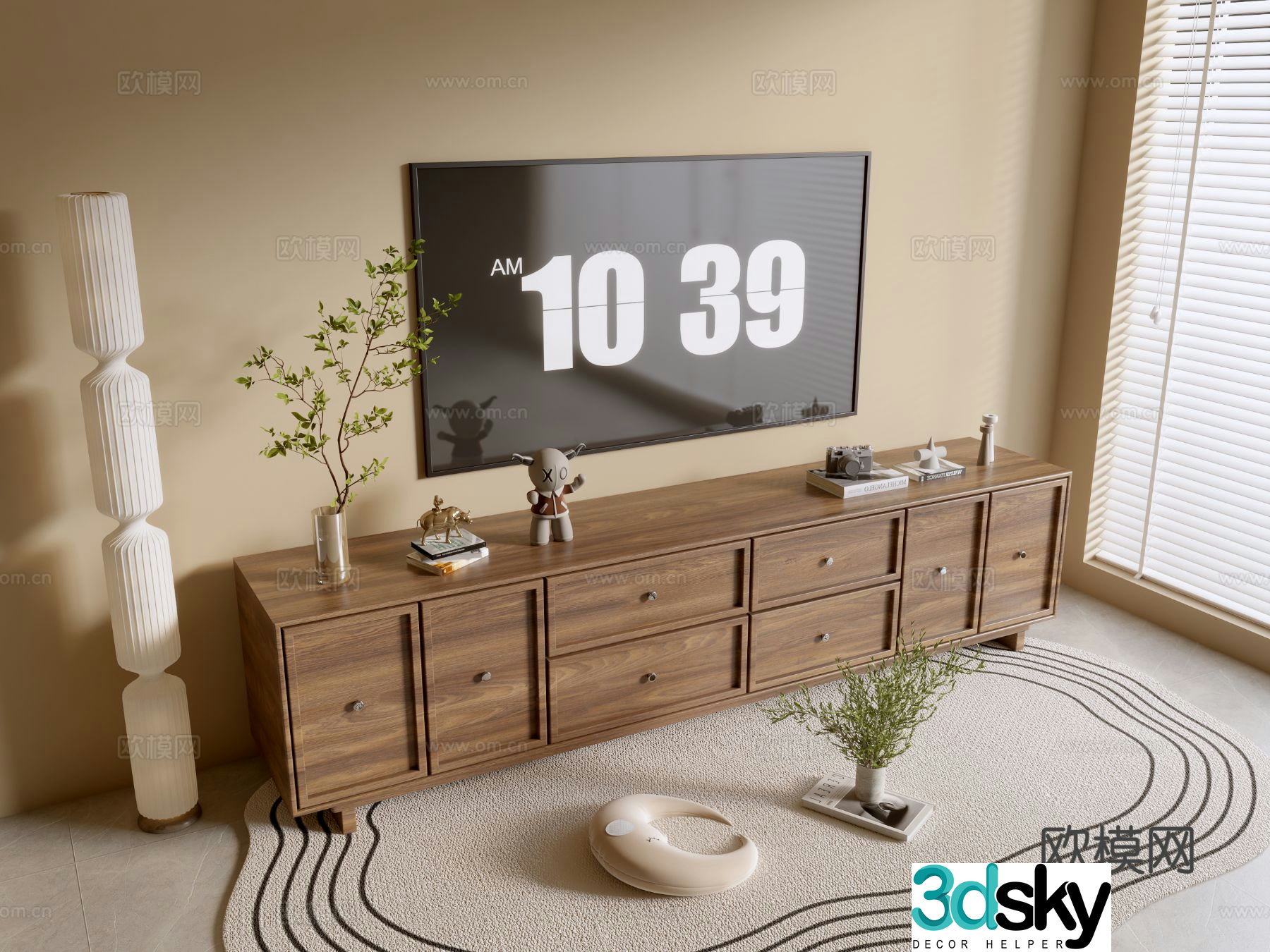 Log style floor cabinet wood grain TV cabinet 3D model
