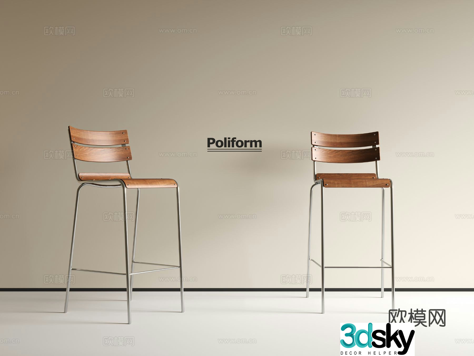 Medieval style bar chair bar stool high stool 3D model
