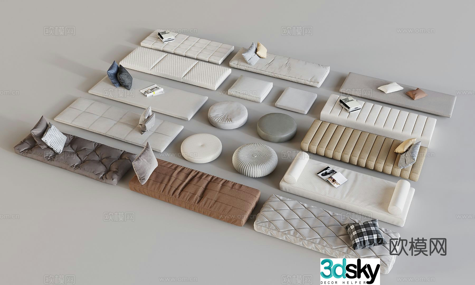 Cream style cushion seat cushion bay window cushion 3d model