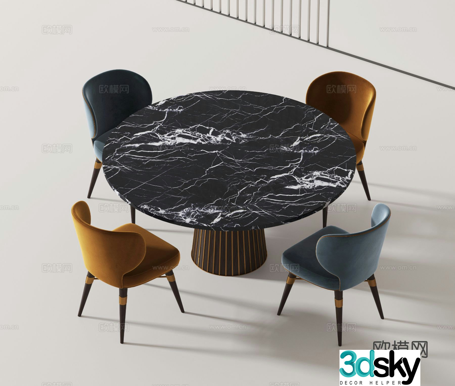 Modern dining table and chairs round dining table 3d model