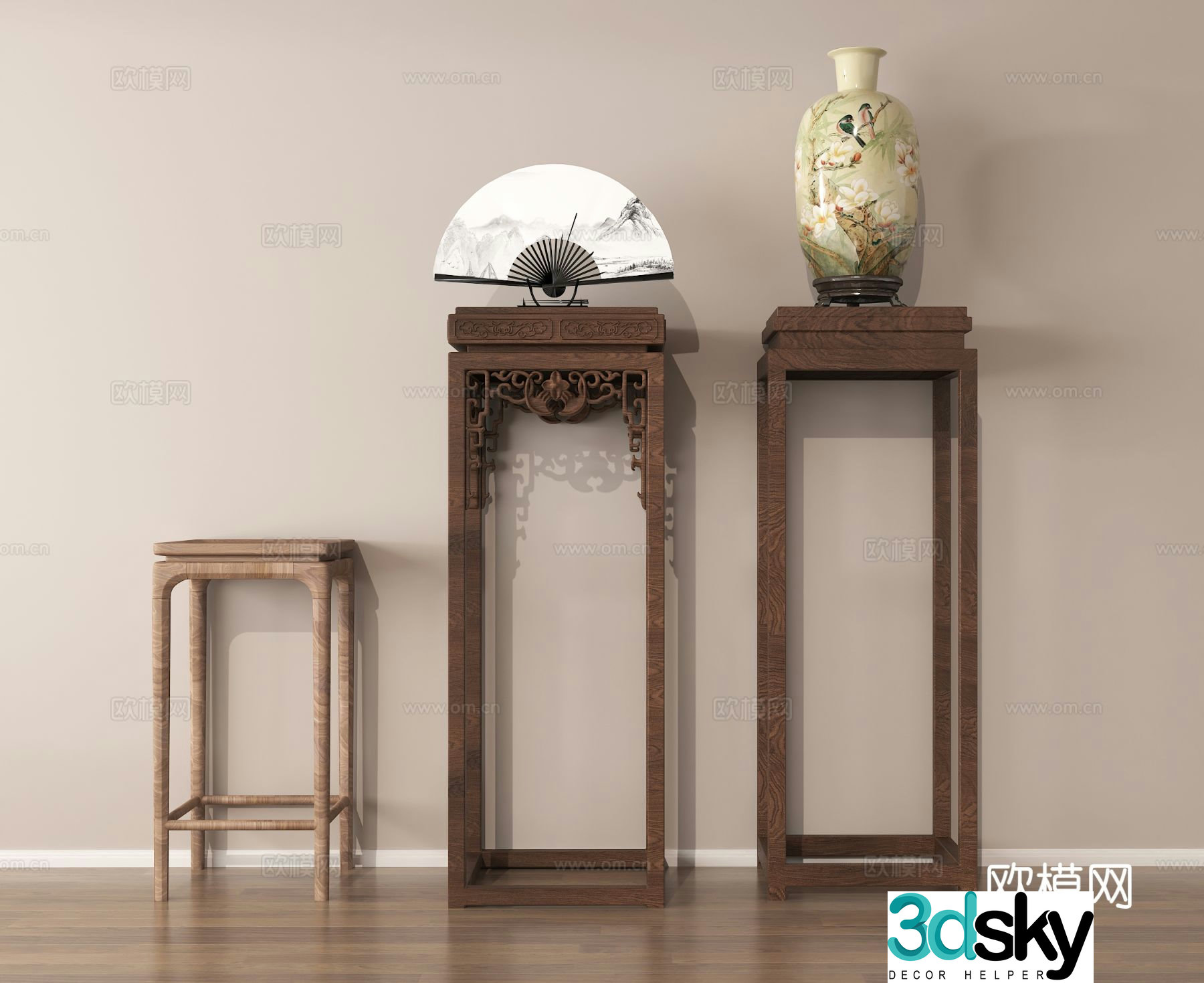 New Chinese style corner table side table flower stand flower table 3D model