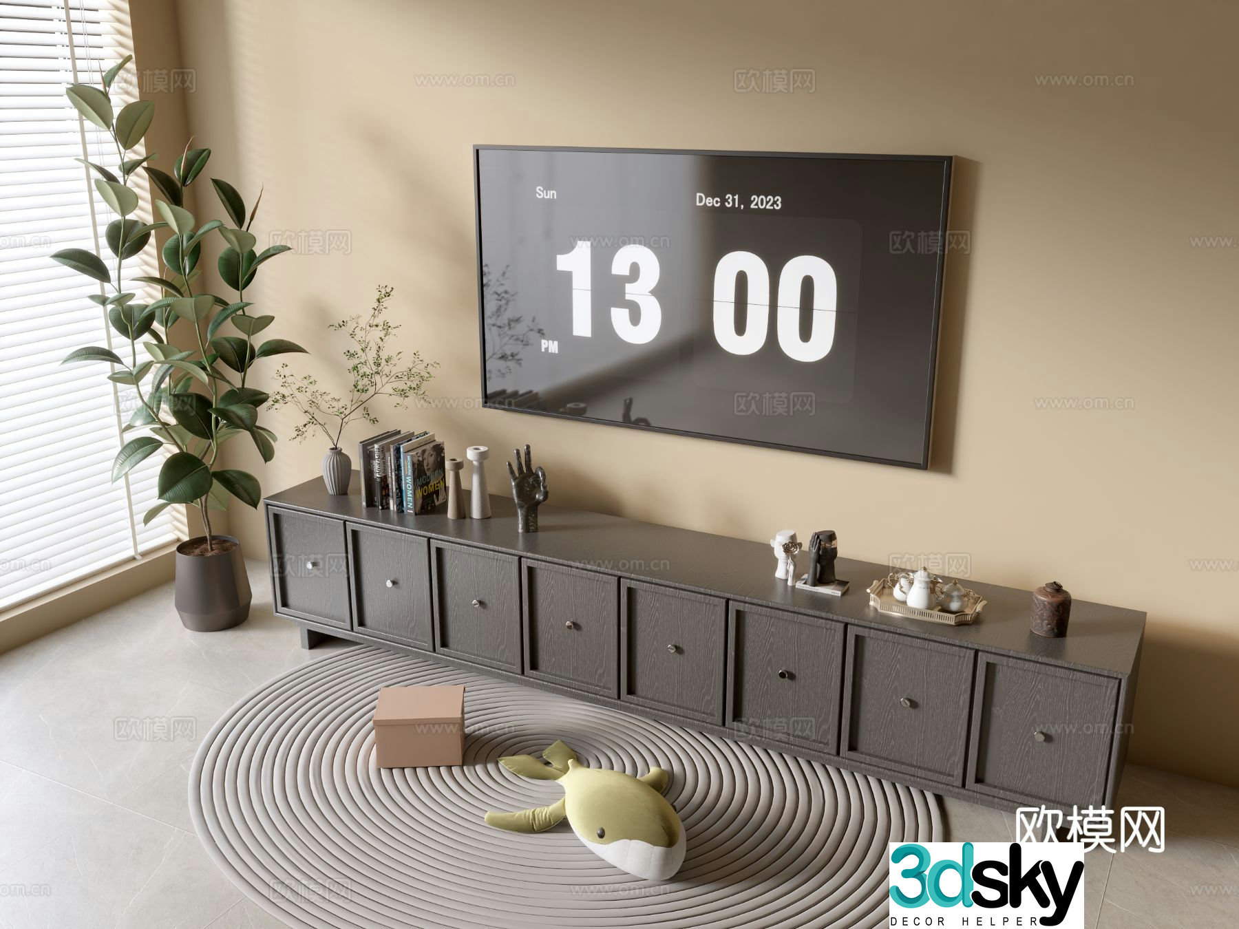 Medieval style TV cabinet black TV cabinet 3d model