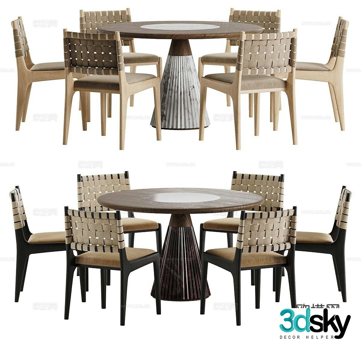 Wabi-sabi dining table and chairs round dining table 3d model