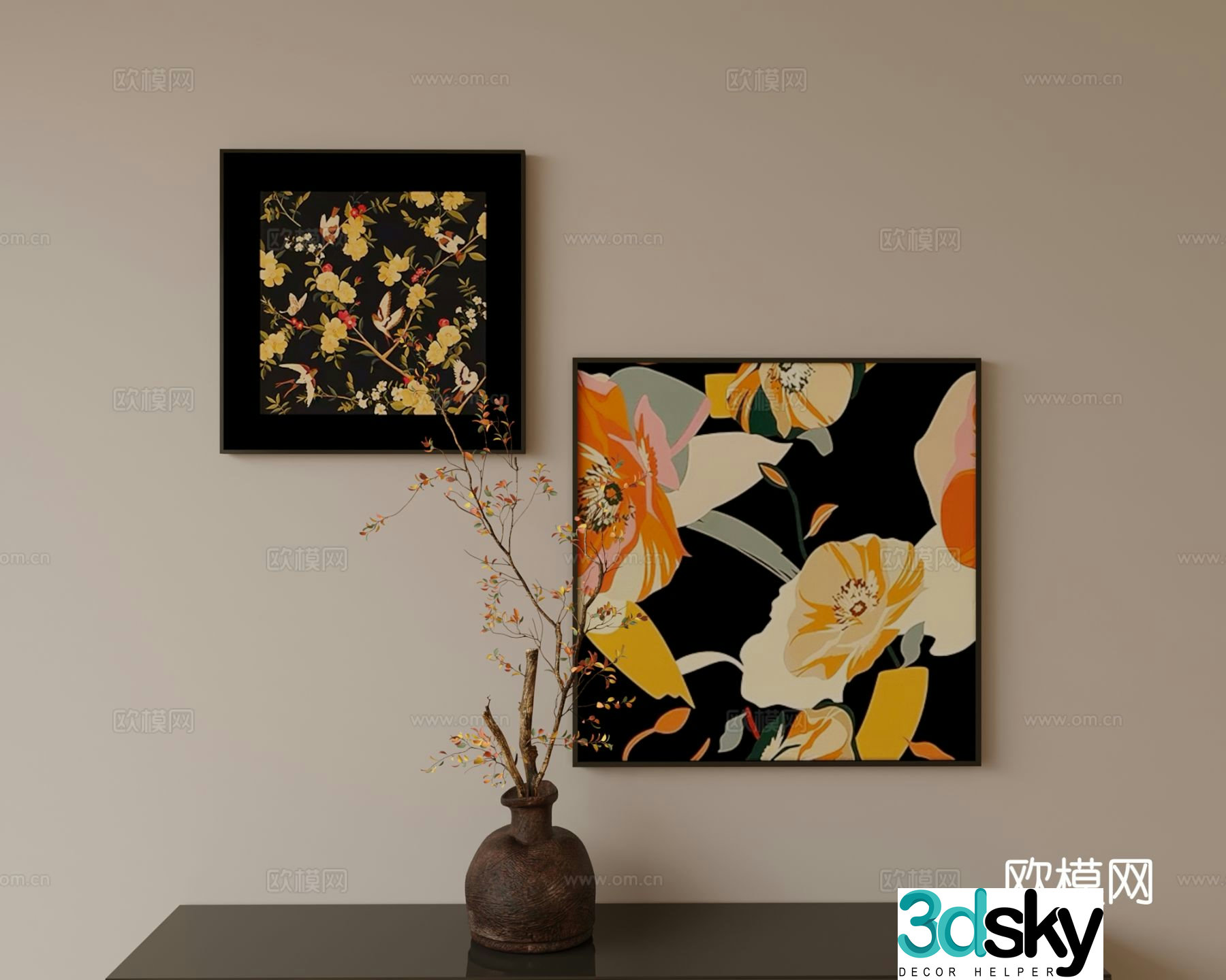 Medieval style hanging painting flower painting decorative painting 3D model