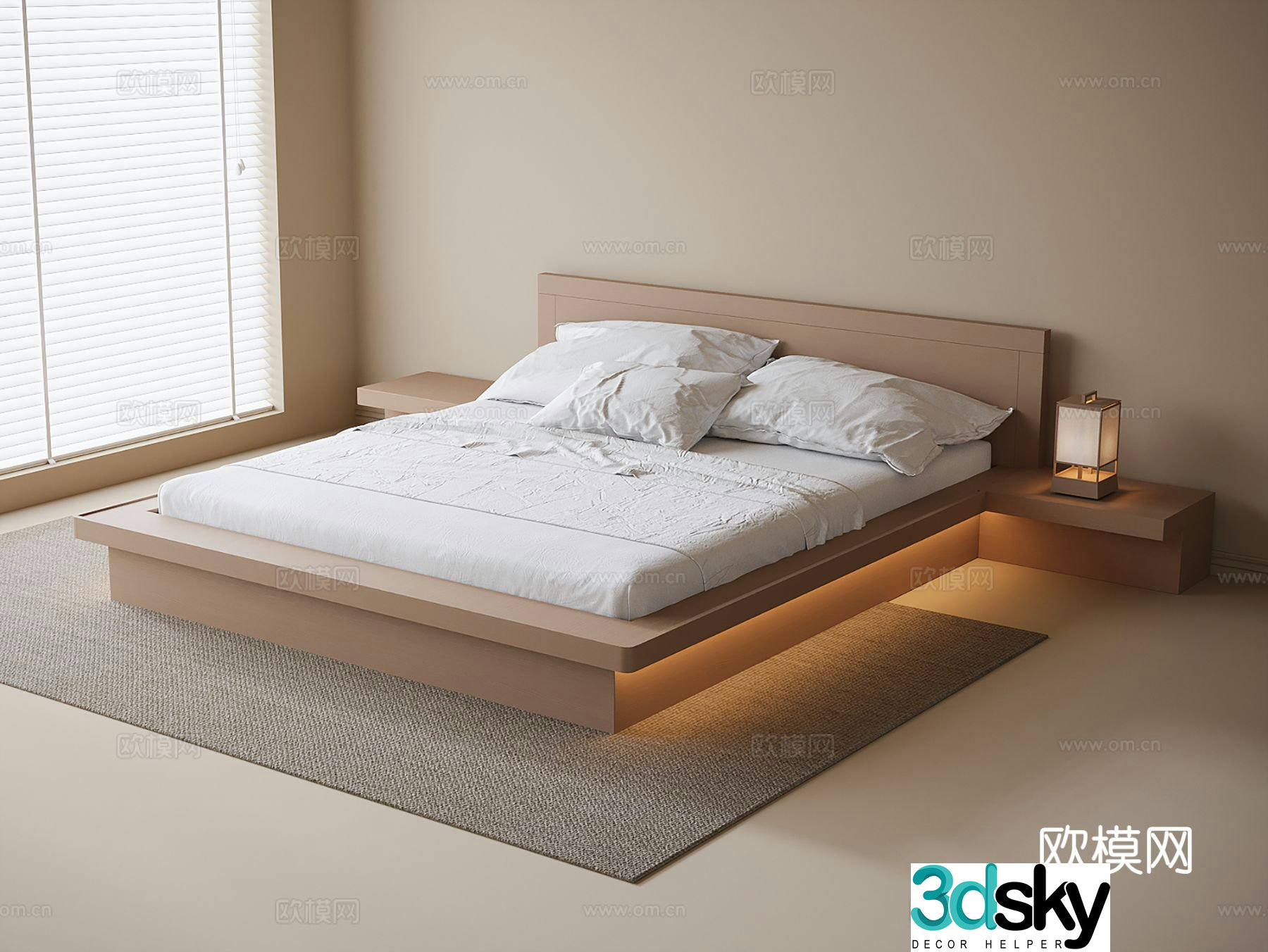 Log double bed 3d model
