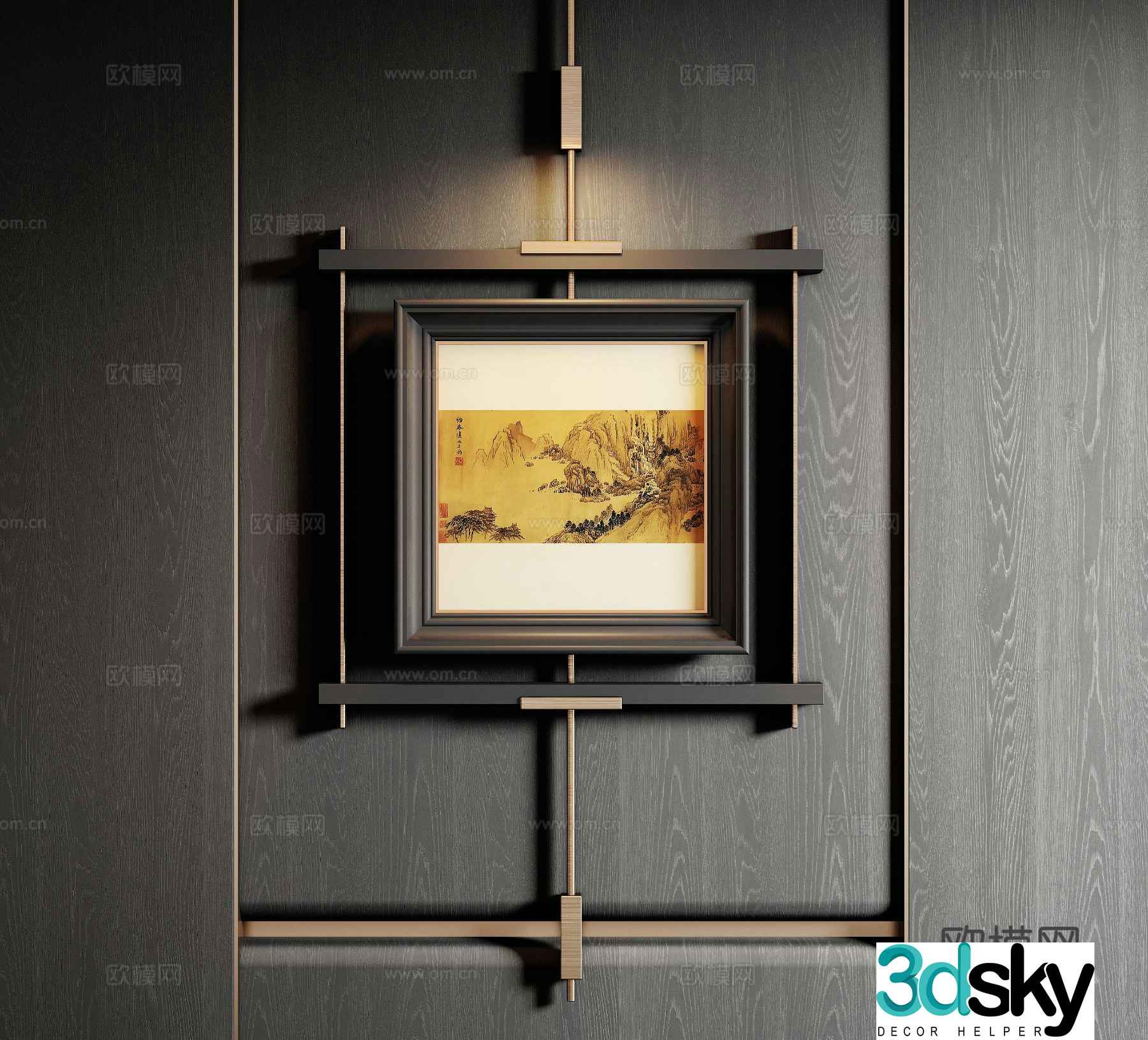 New Chinese style landscape painting decorative painting 3D model