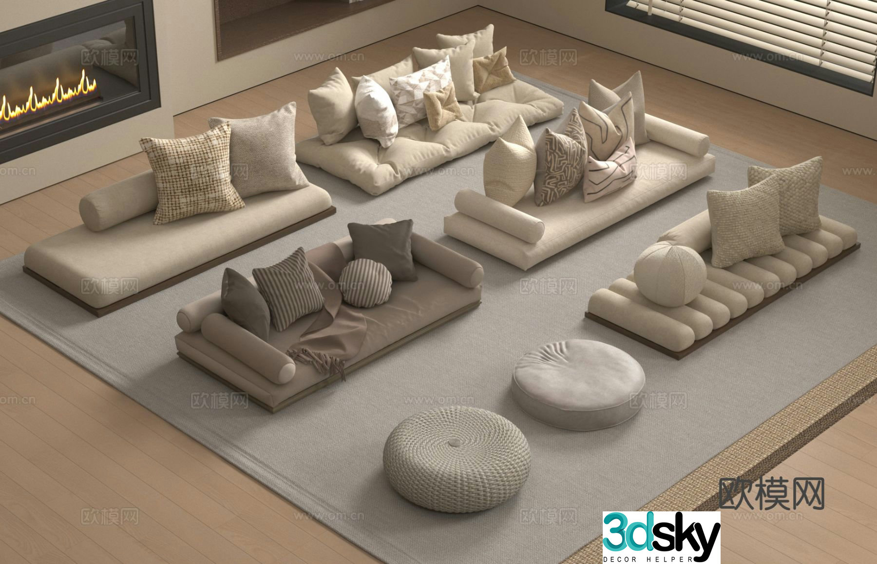 Cushion cushion sofa cushion futon bay window cushion 3d model