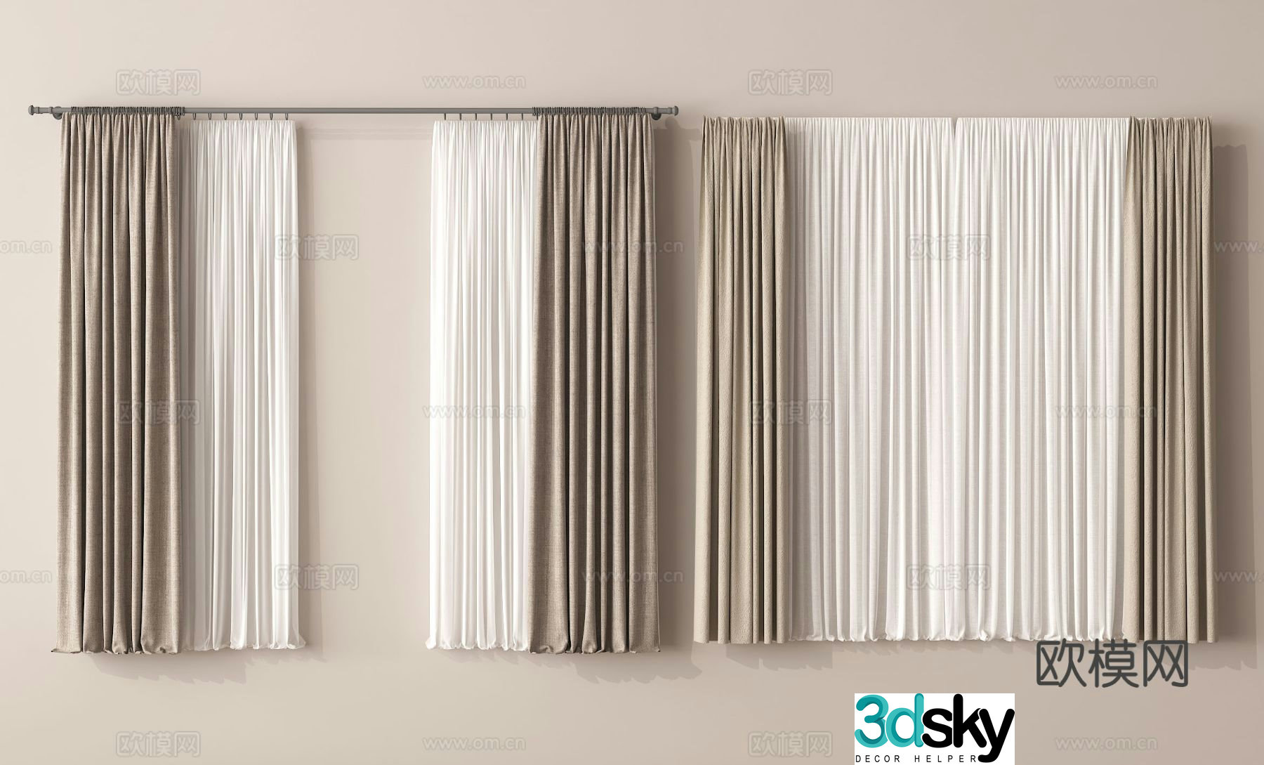 Plain curtain screen gauze curtain 3d model