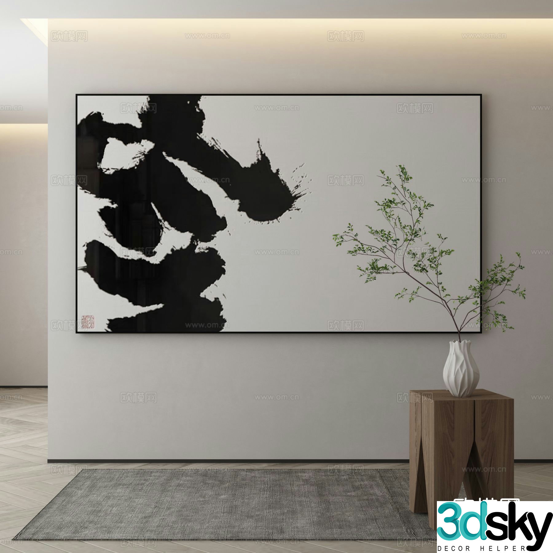 New Chinese style decorative painting calligraphy and painting 3D model