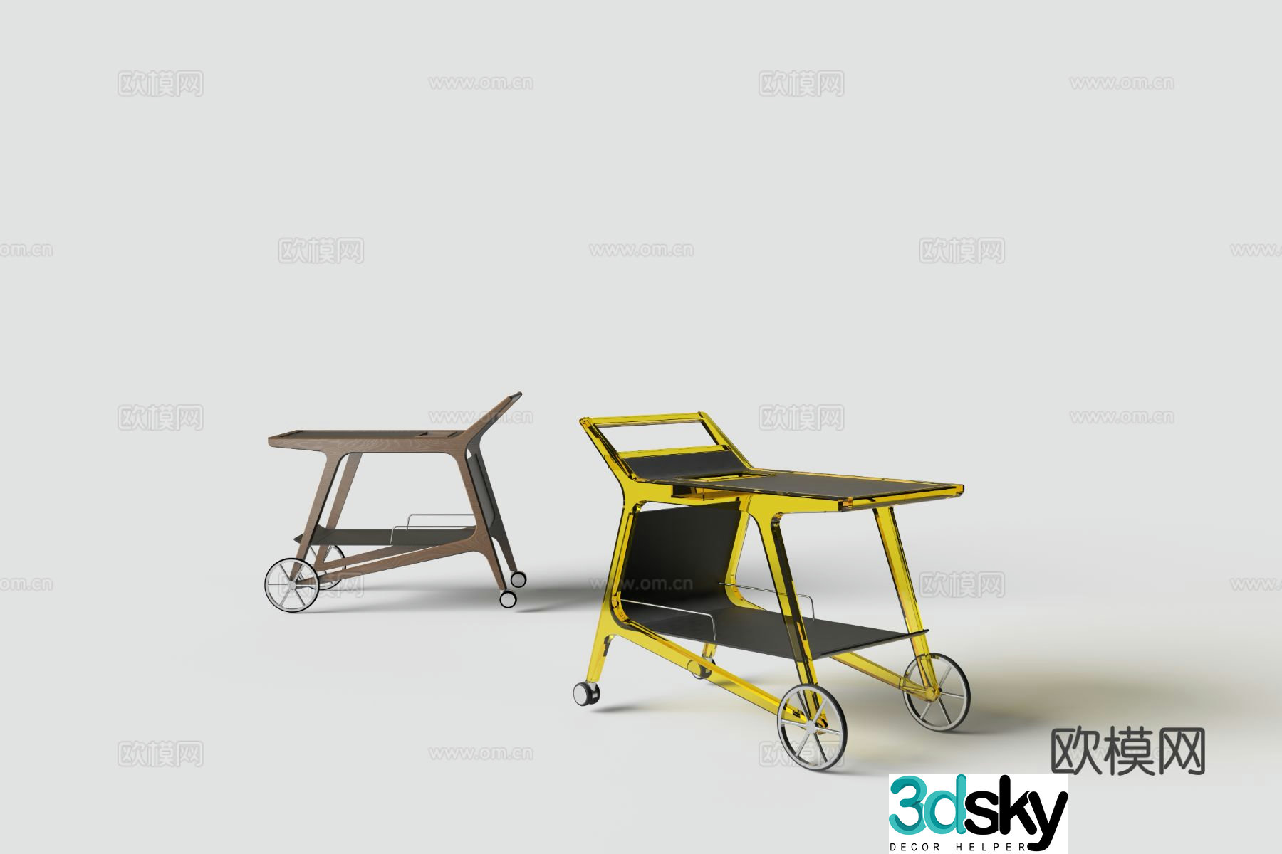 Modern acrylic wine cart trolley side table 3D model