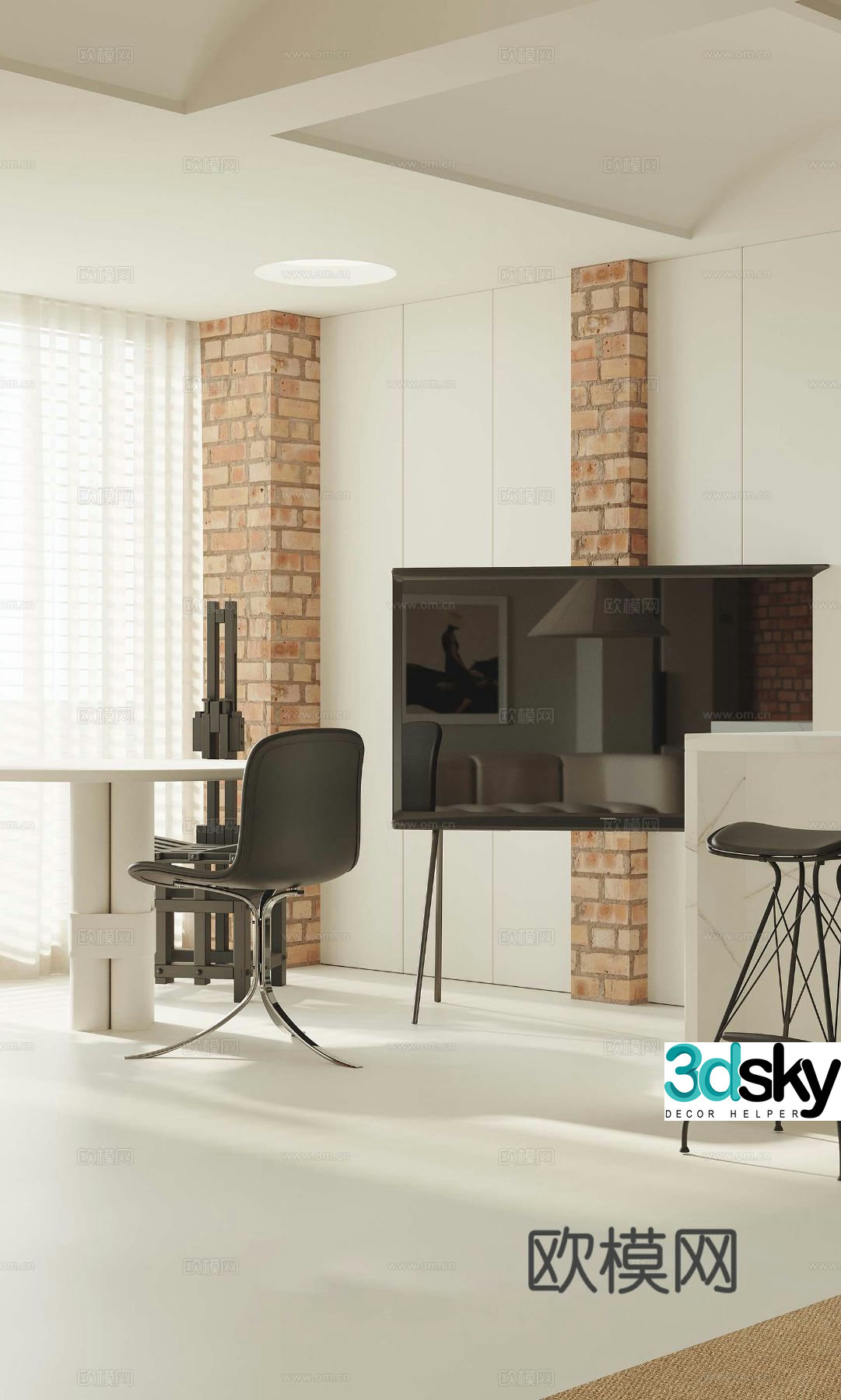 Cream style bar dining table and chairs 3d model