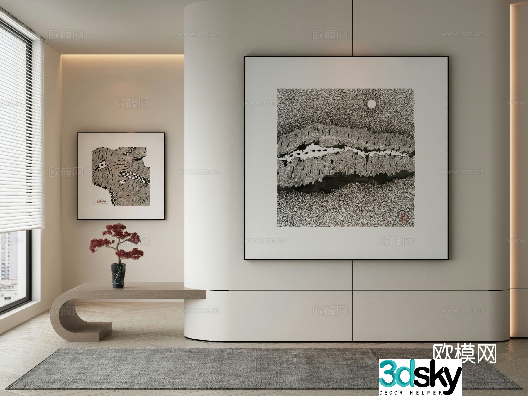 New Chinese texture painting decorative painting 3D model