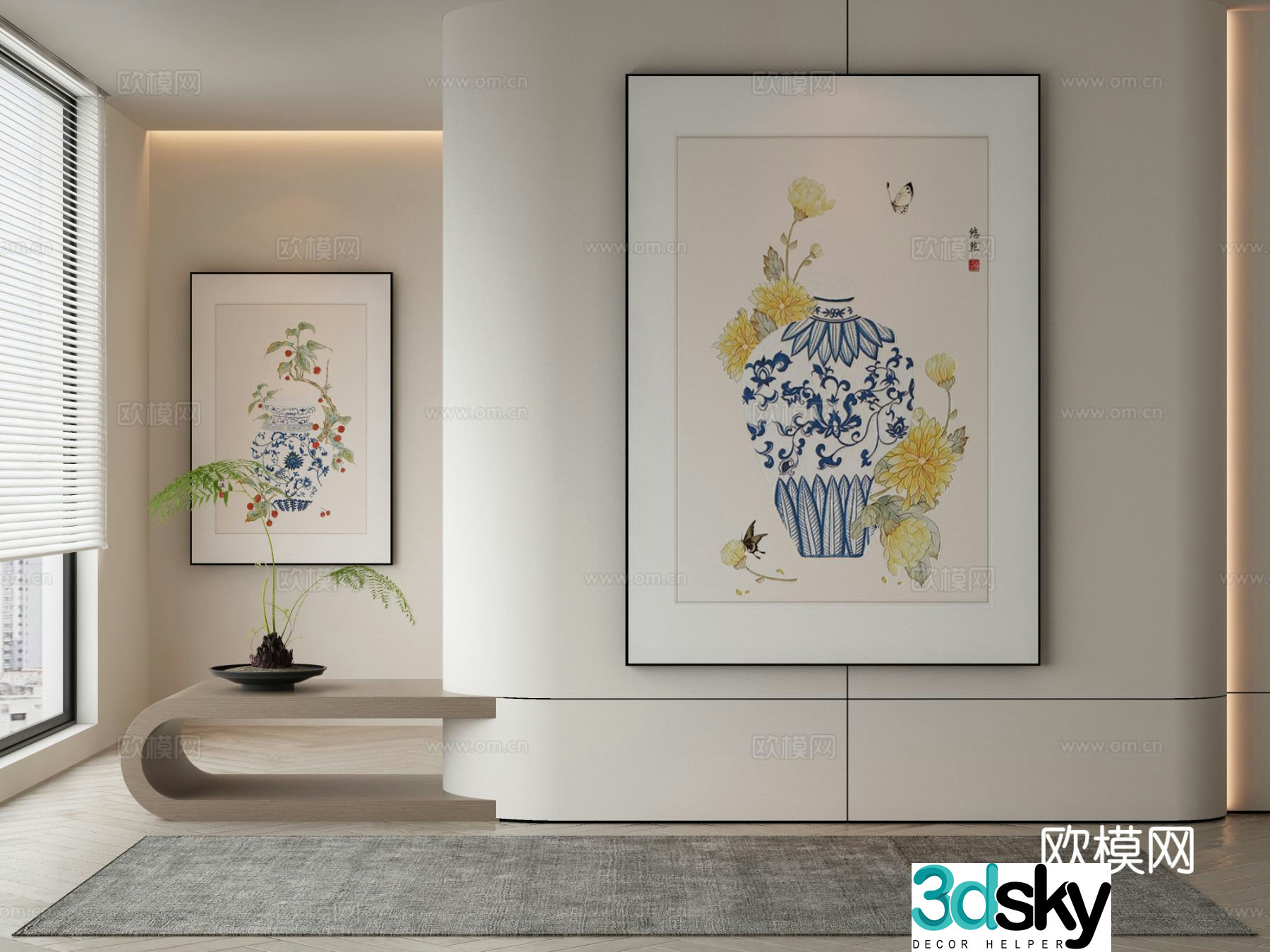 New Chinese style decorative painting abstract painting vase hanging painting 3D model