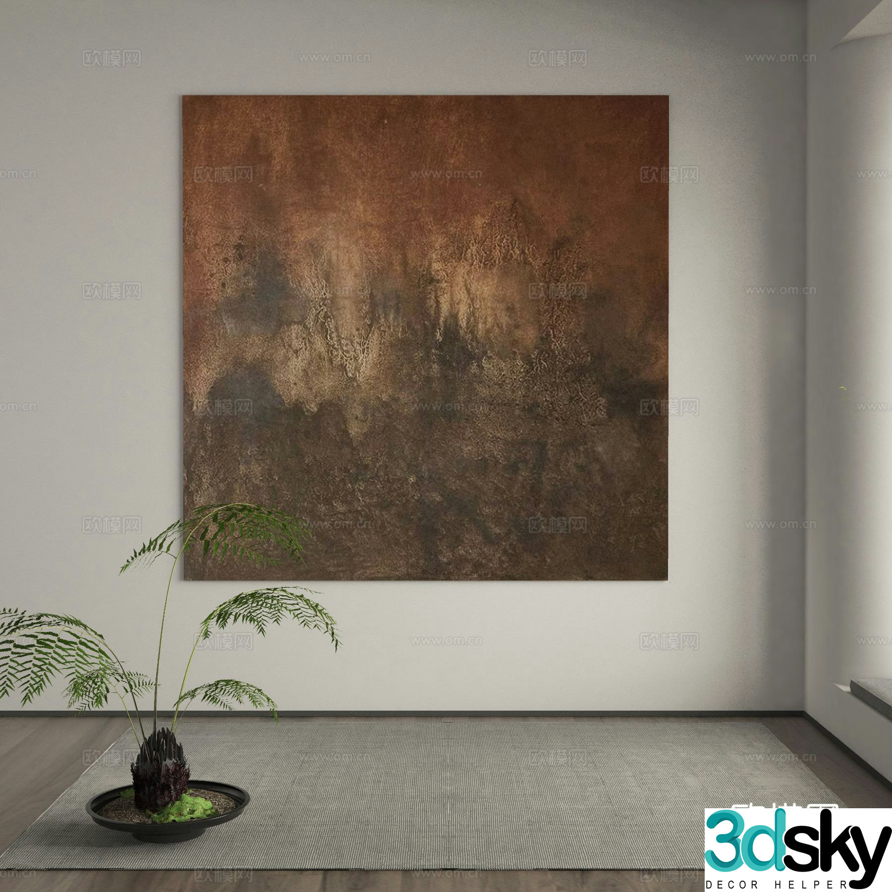 Wabi-sabi decorative painting texture painting retro hanging painting 3D model