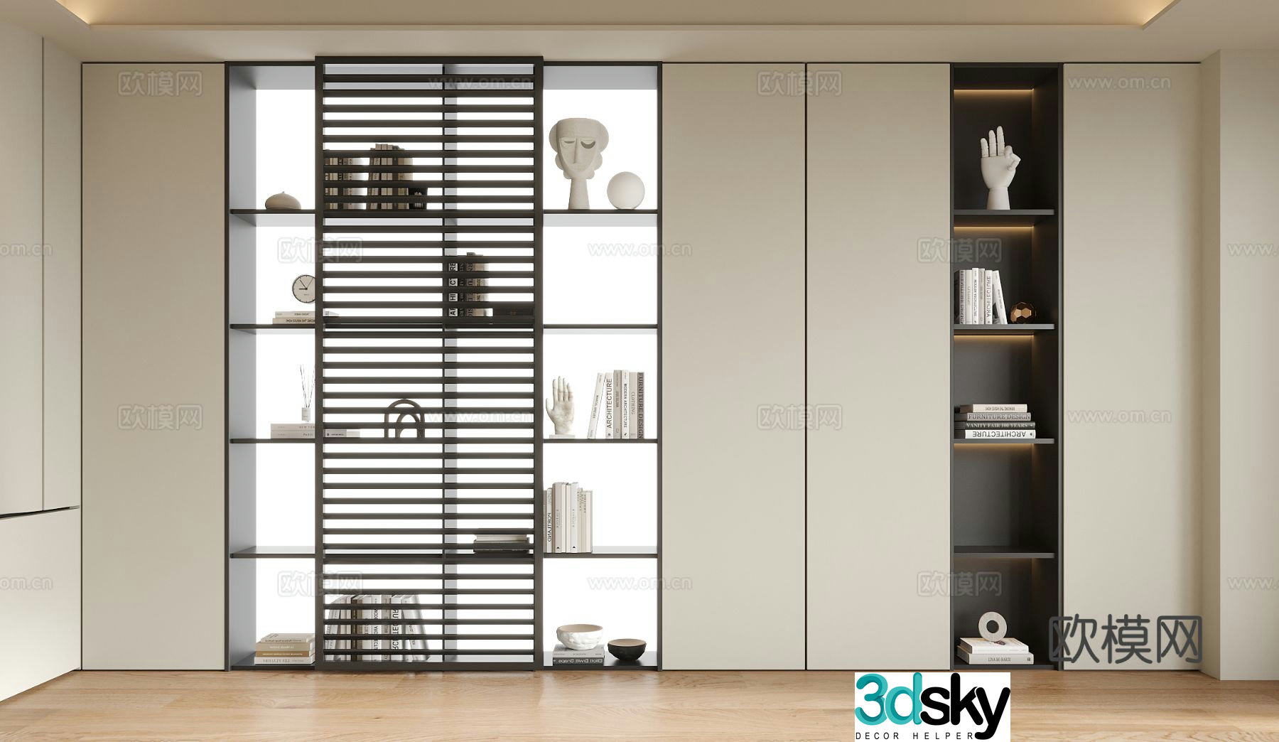 Modern bookcase wall-to-wall bookcase open bookcase 3d model