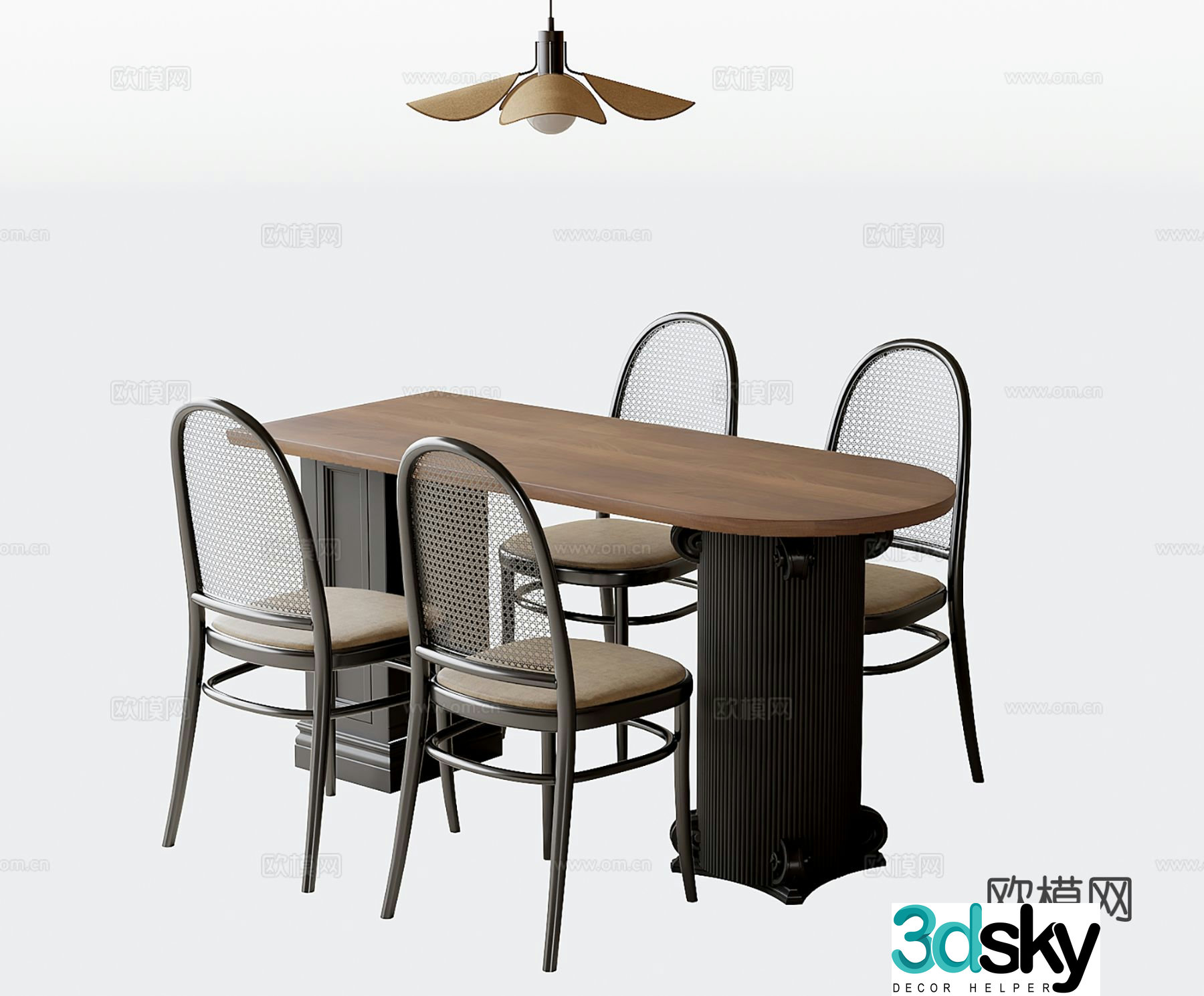 French dining table and chairs solid wood dining table 3d model