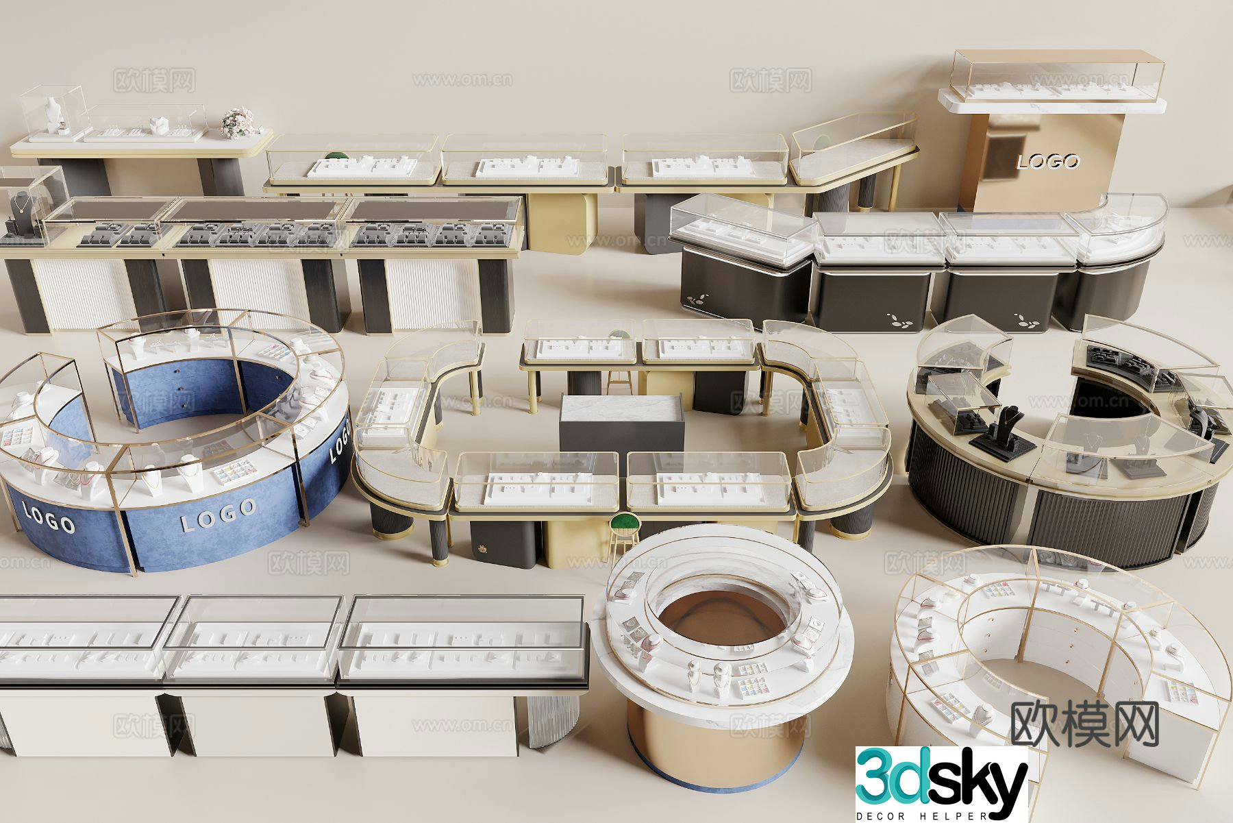 Modern jewelry store jewelry cabinet jewelry island 3d model