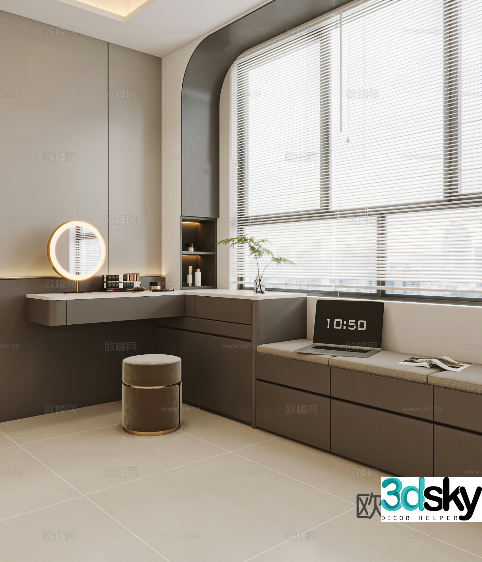 Bay window integrated cabinet dresser 3d model