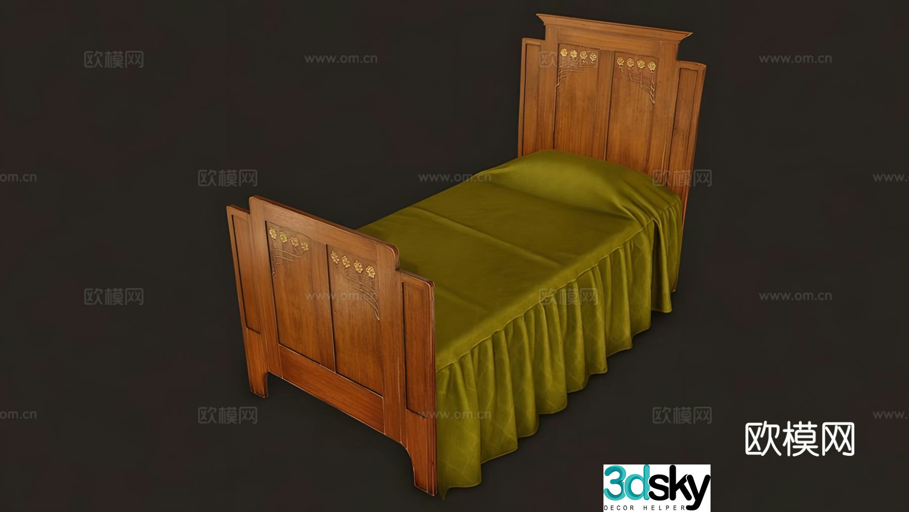 American single bed old bed 3d model