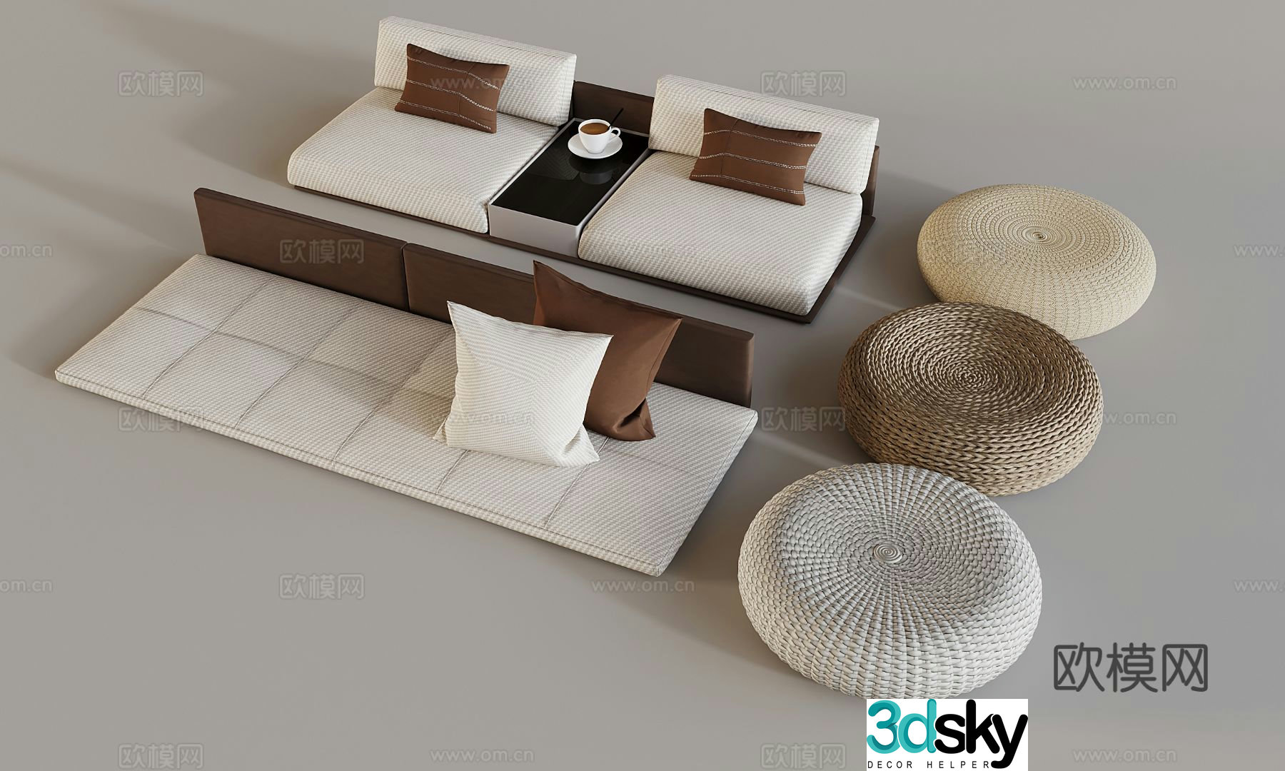 Cream style cushion seat cushion bay window cushion 3d model