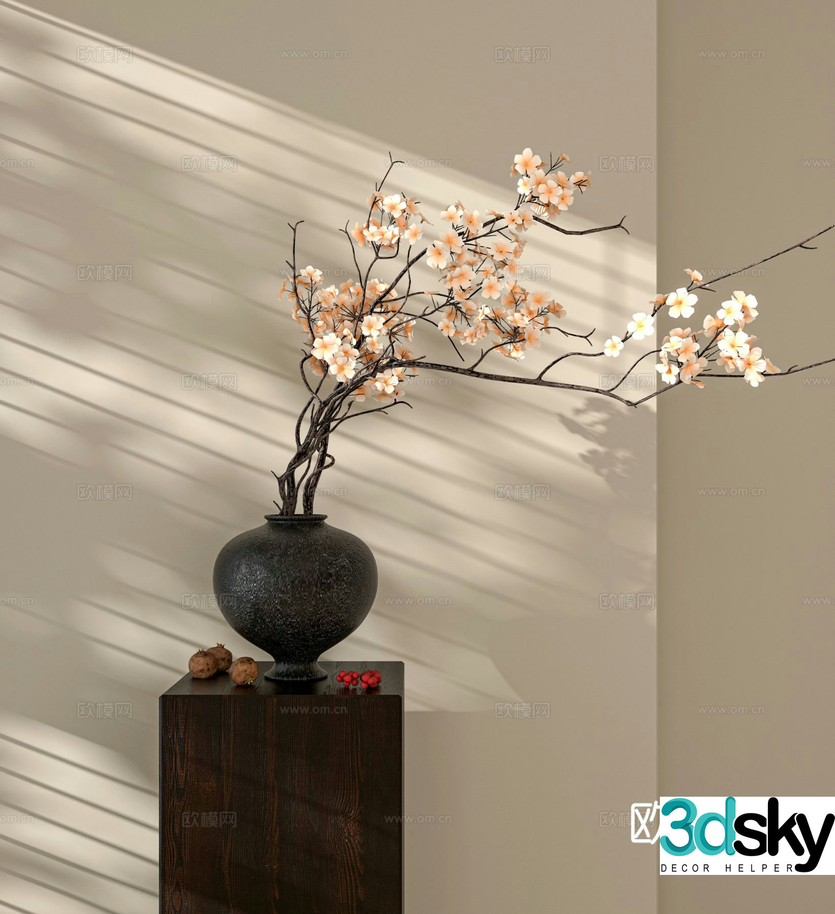 Wabi-sabi clay pot vase floral 3d model