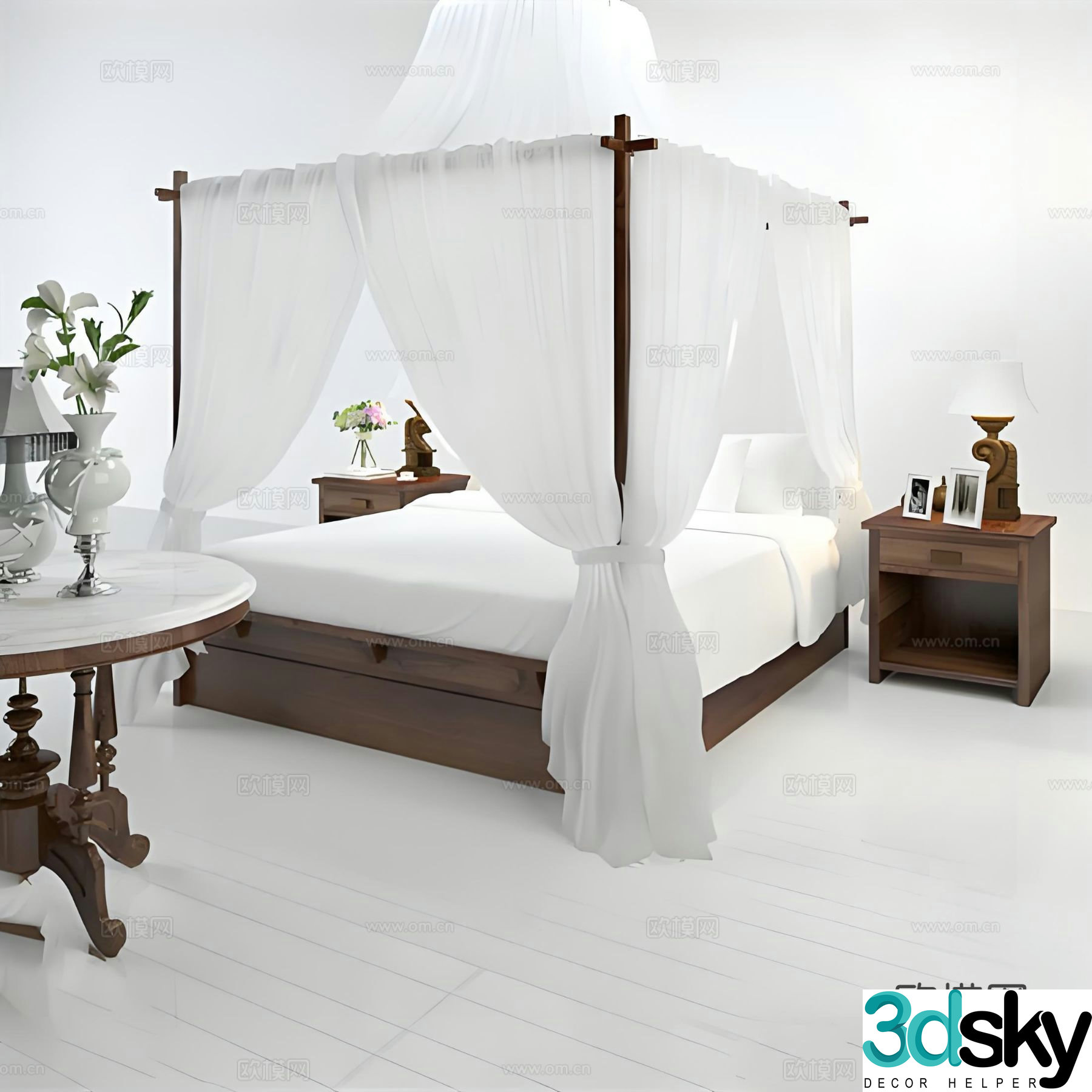 New Chinese double bed bed curtain canopy bed 3d model