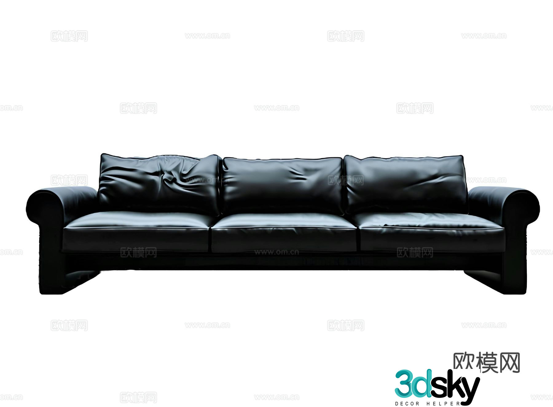 Three seater sofa black leather sofa 3d model
