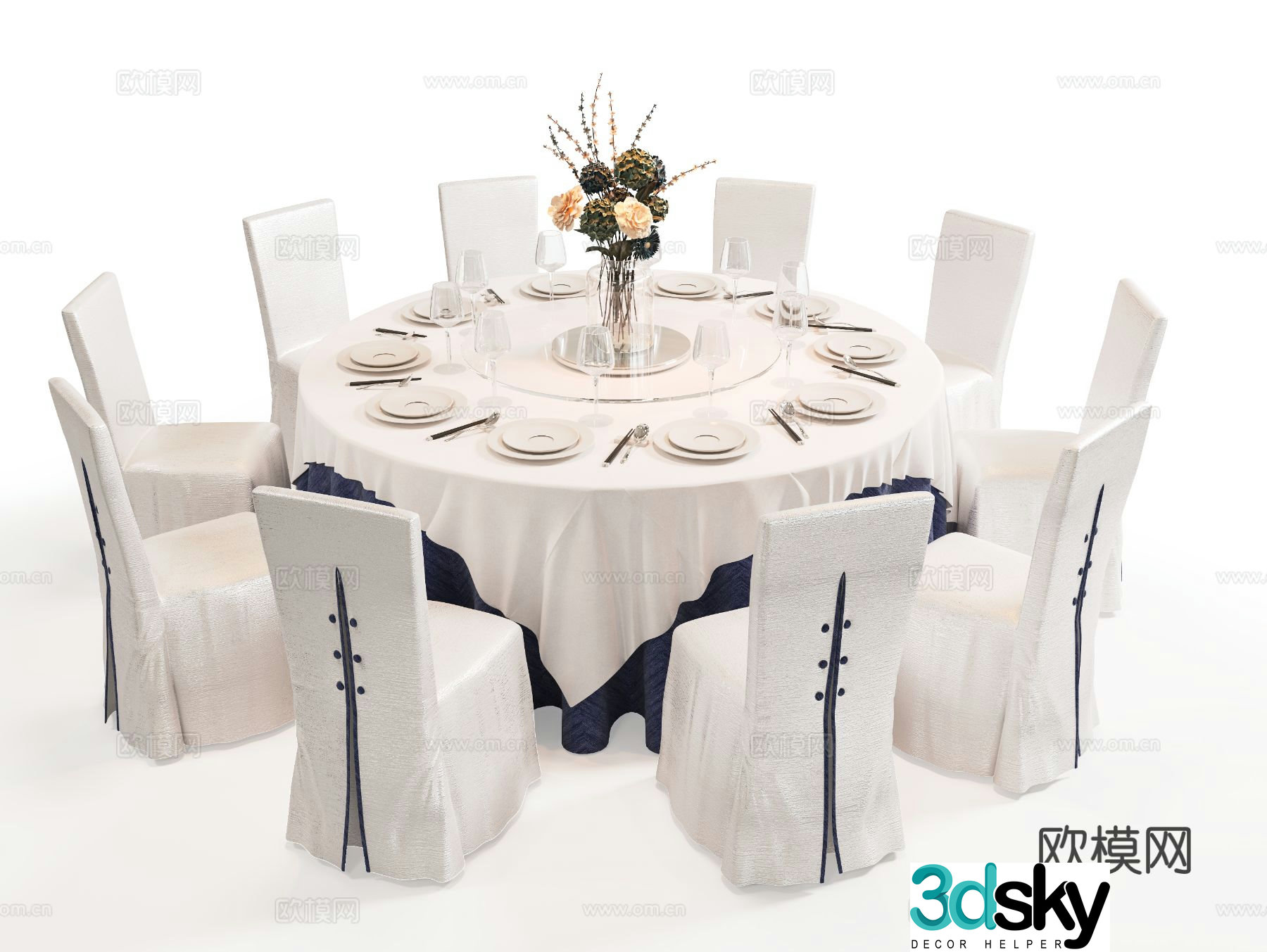 Modern banquet table and chairs round dining table and chairs 3d model