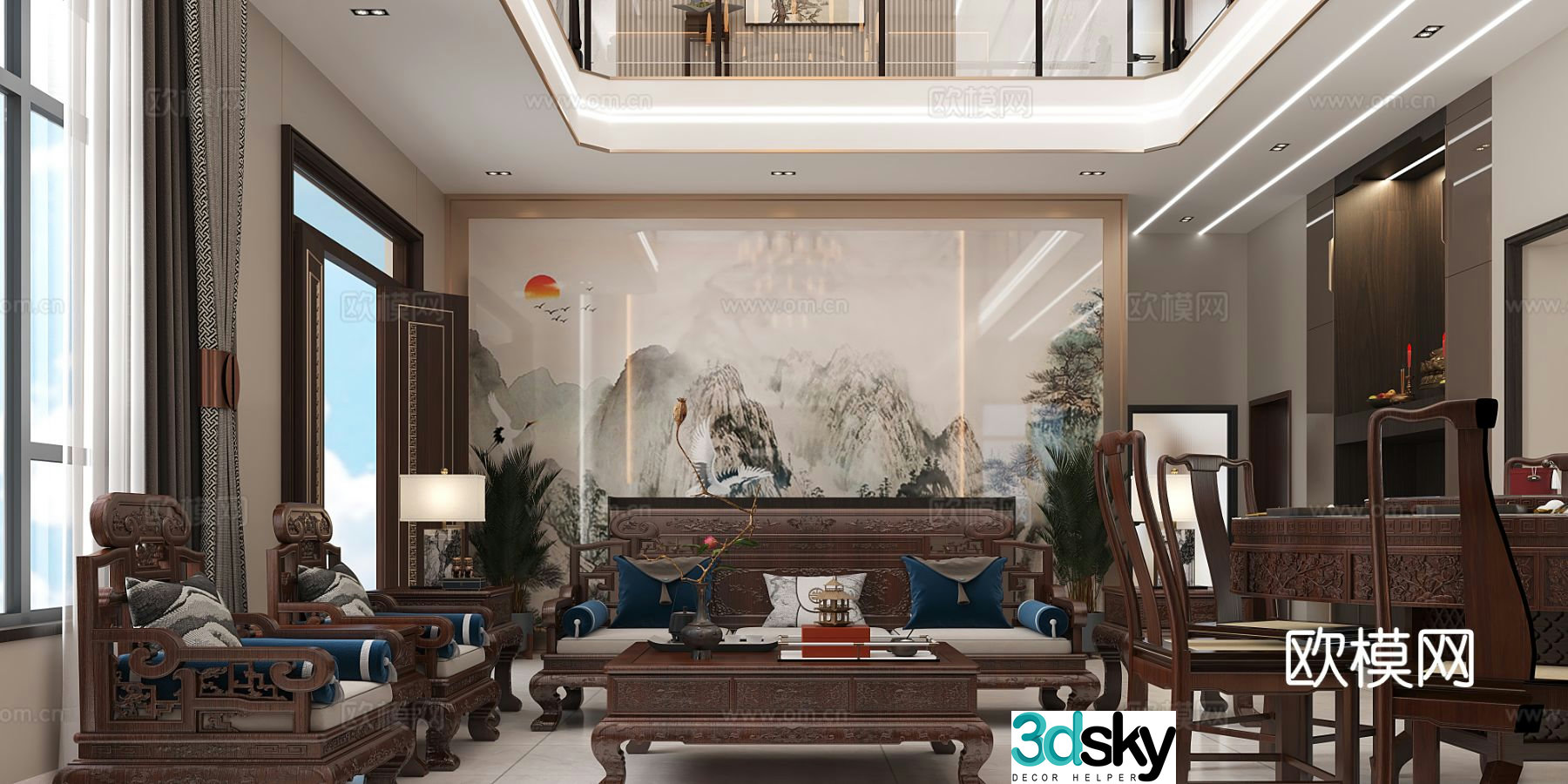 New Chinese-style villa guest restaurant 3D model