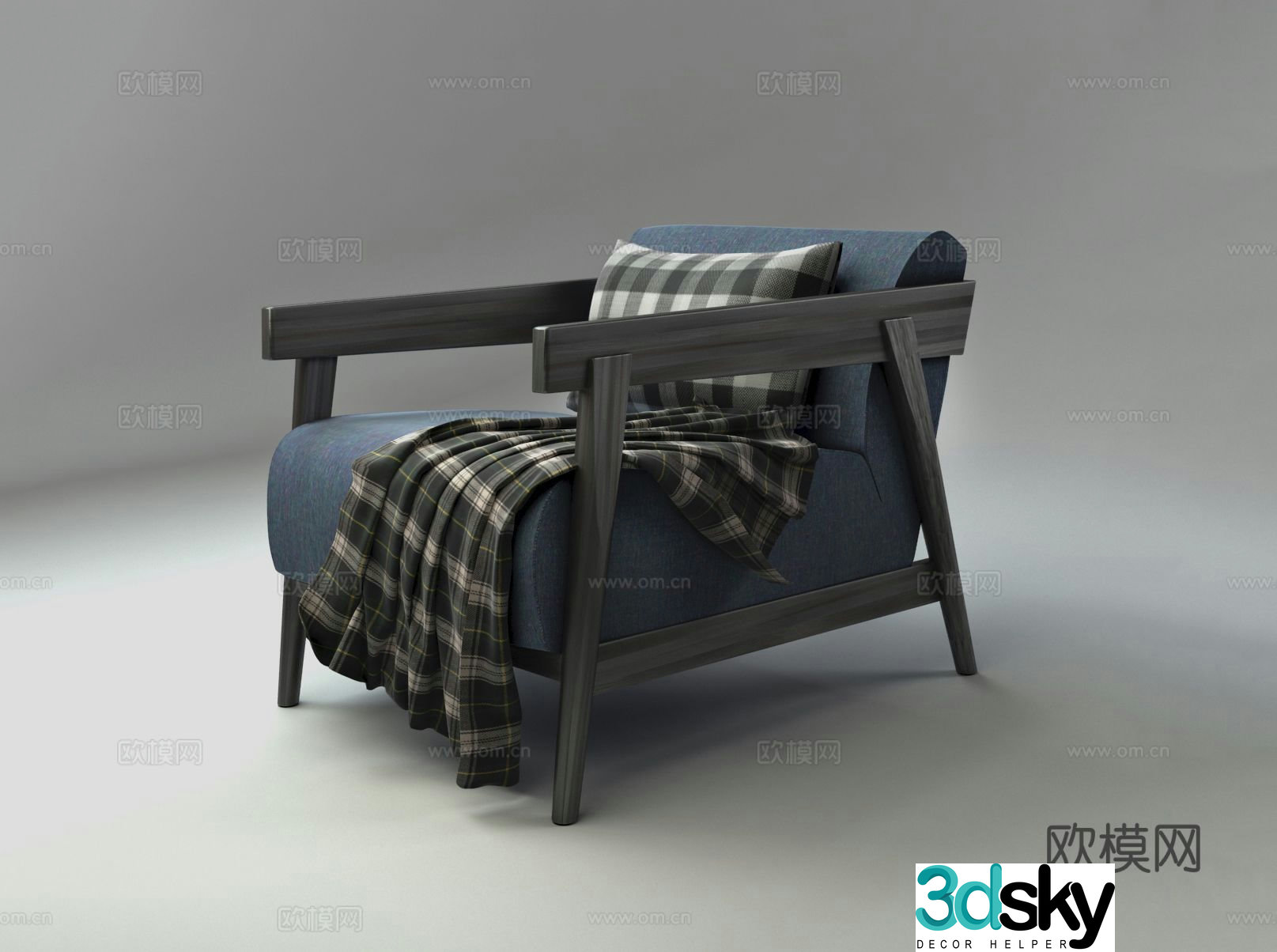 Modern armchair leisure chair wooden chair 3d model