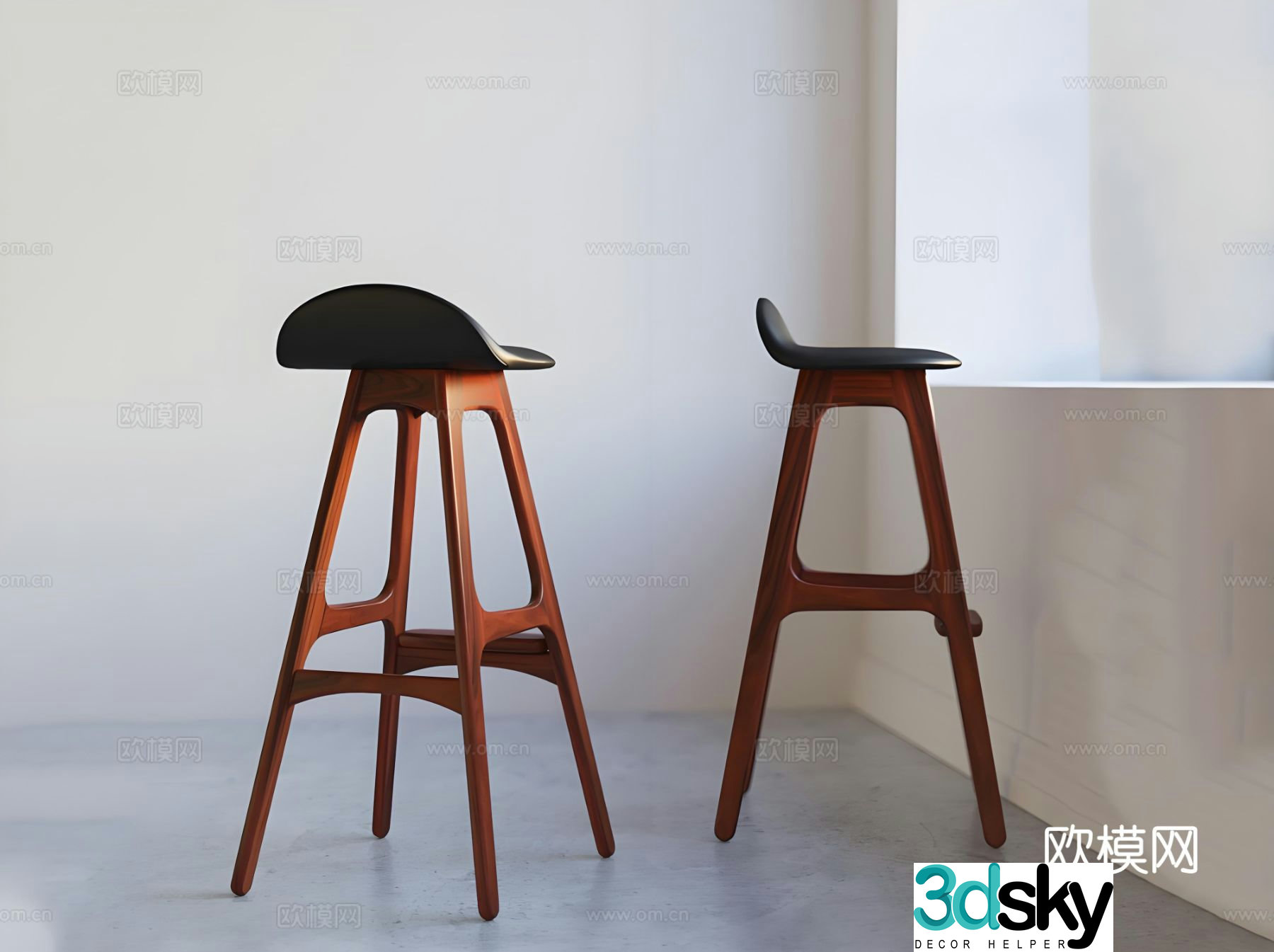 Log style bar chair bar stool high stool 3D model