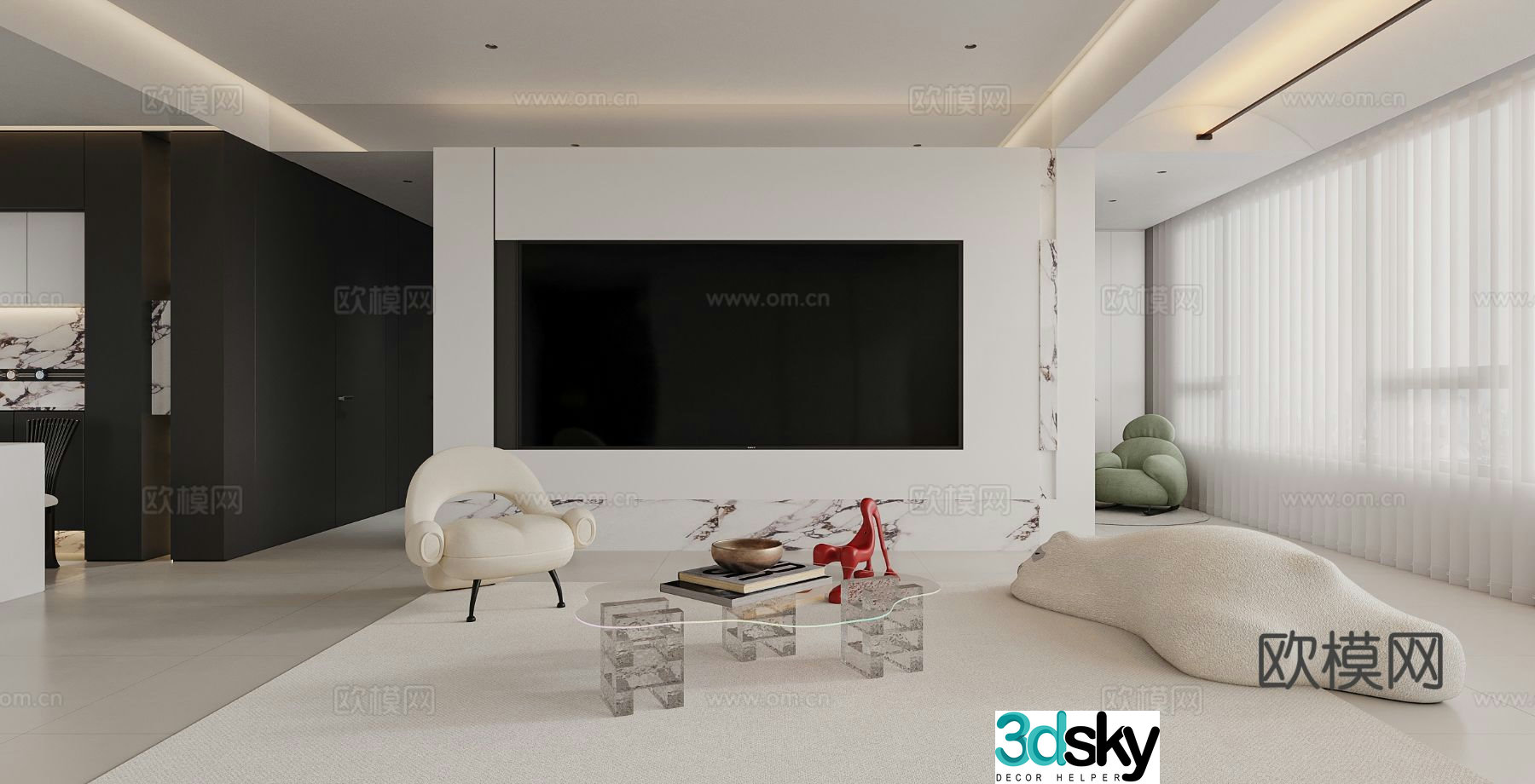 Modern minimalist living room 3d model
