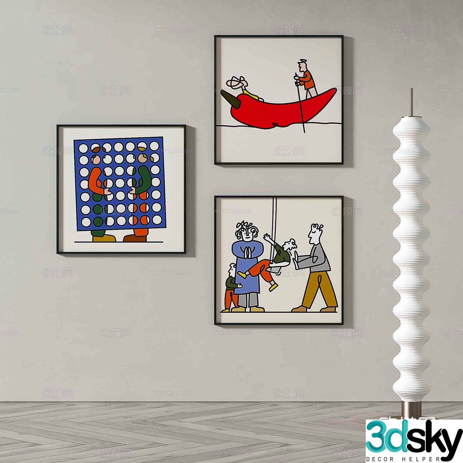 Modern cartoon painting decorative painting 3d model