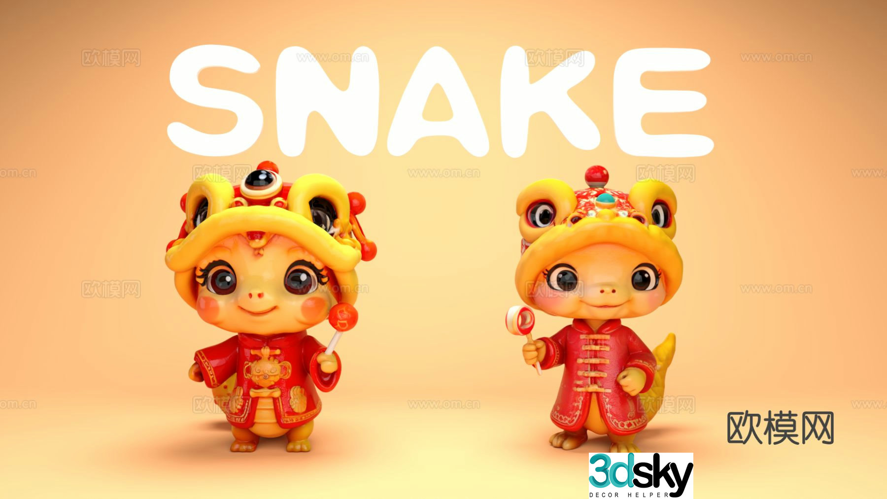 Cartoon Snake Trendy Play Green Snake Sculpture Ornament 3D Model