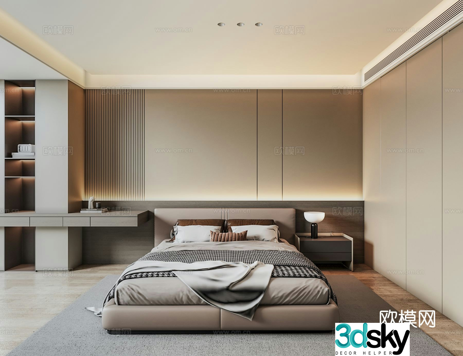 Light luxury bedroom without main light 3D model of master bedroom