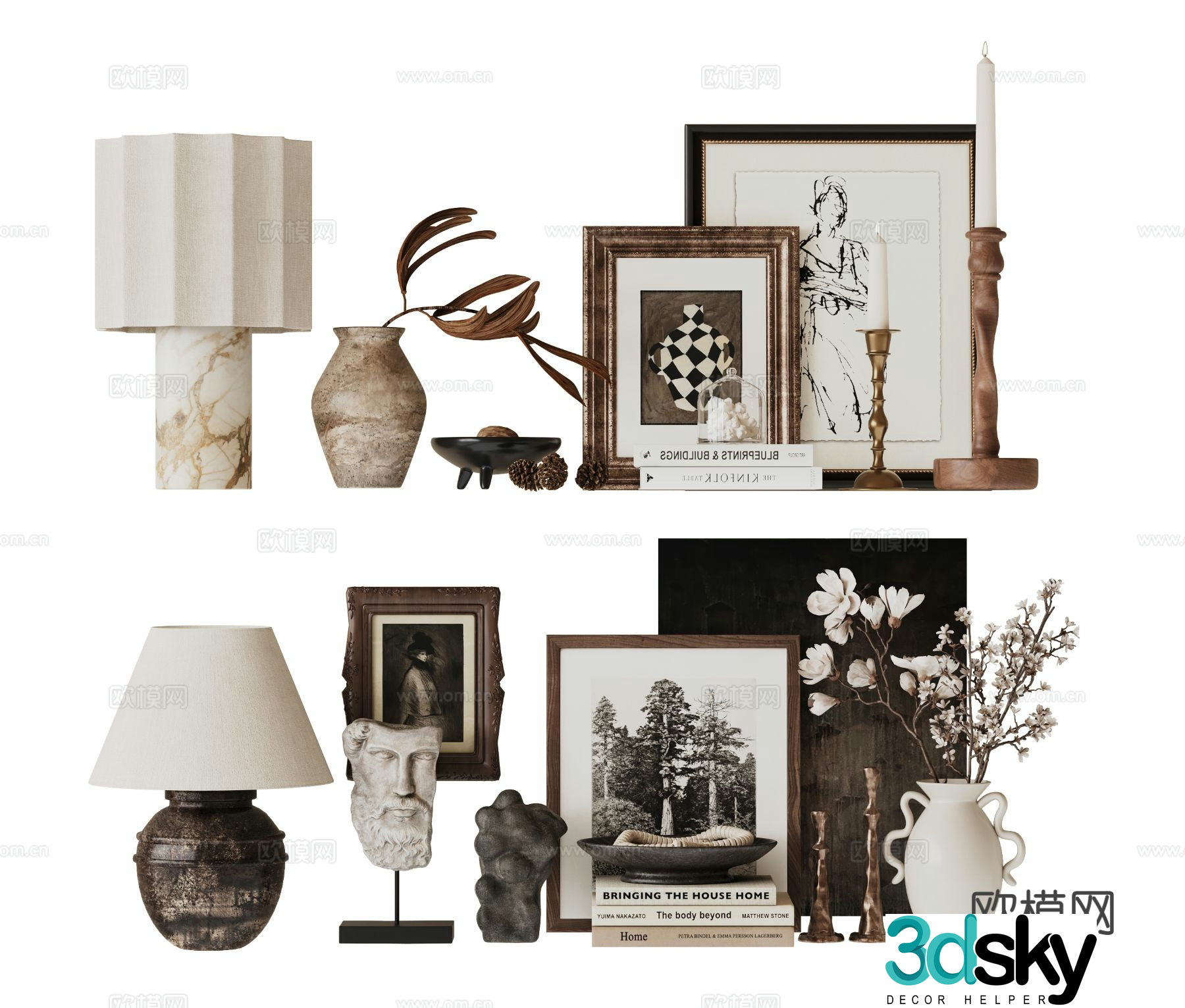 Medieval style decorations ornaments table lamps photo frames 3D model