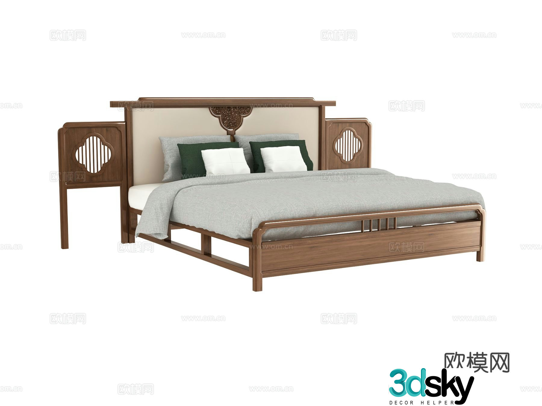 New Chinese style double bed 3d model